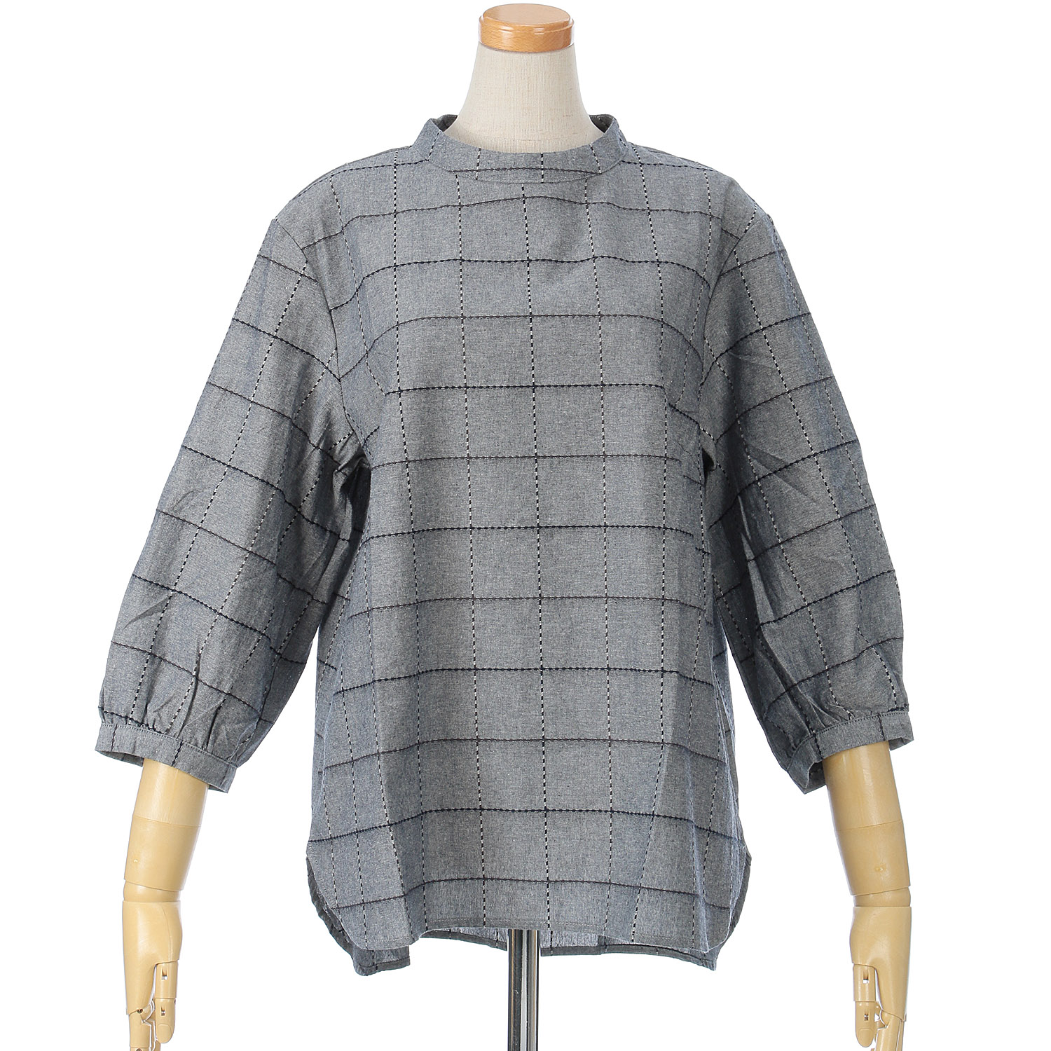 embelge 刺子チェックTブラウス - 画像1