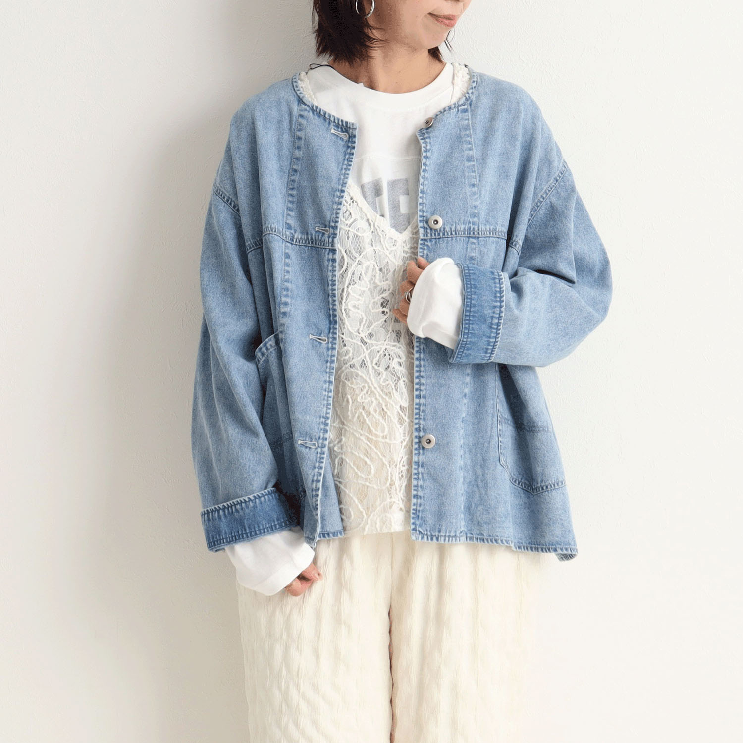 【Insta Live】le colis  6．5ozデニムノーカラージャケット