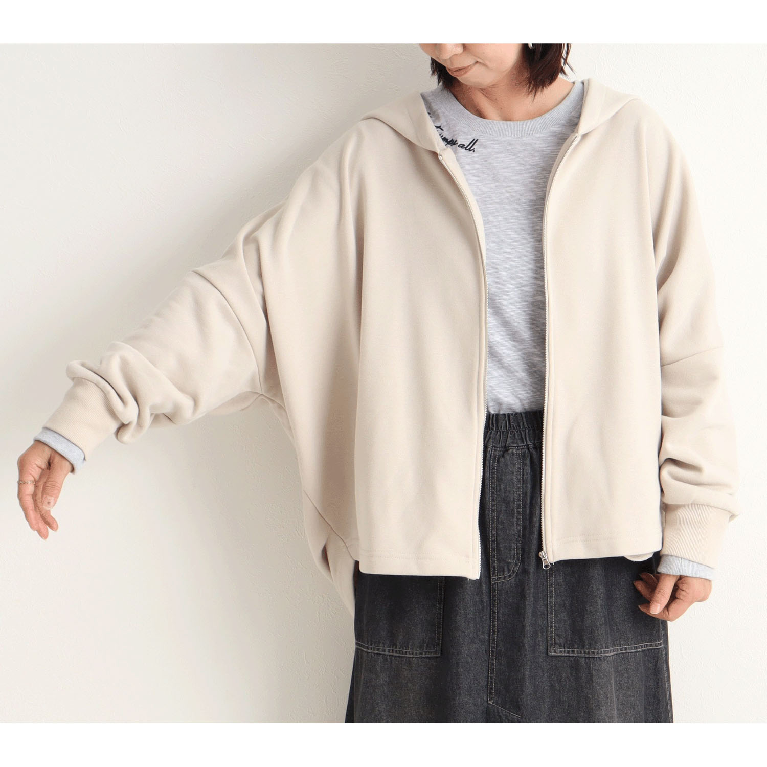 le colis  TC裏毛ドルマンフードZIPパーカー