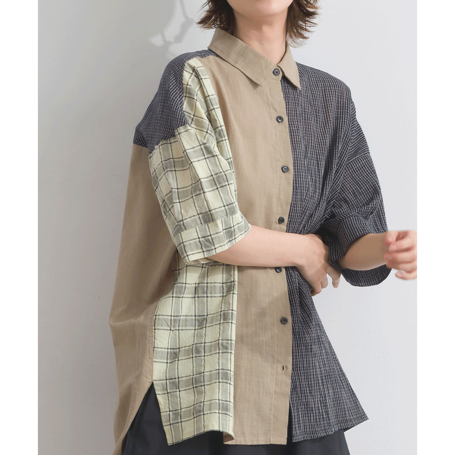 【ETONET限定】 iriey 異素材切替BIGシャツ - 画像5