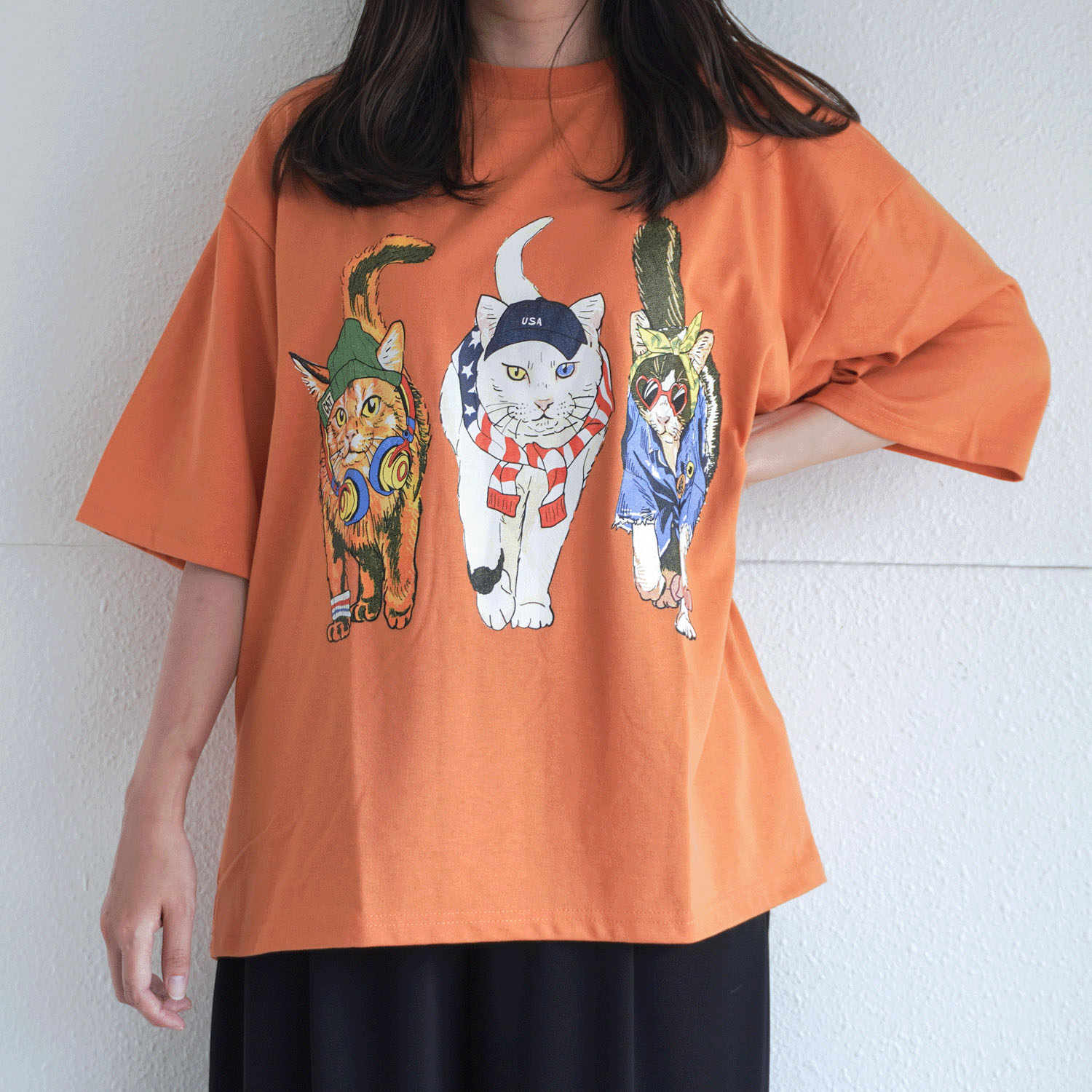 【LLサイズ、新色追加】【Insta Live】CORISCO Animal Village 前後プリントネコTシャツ - 画像2