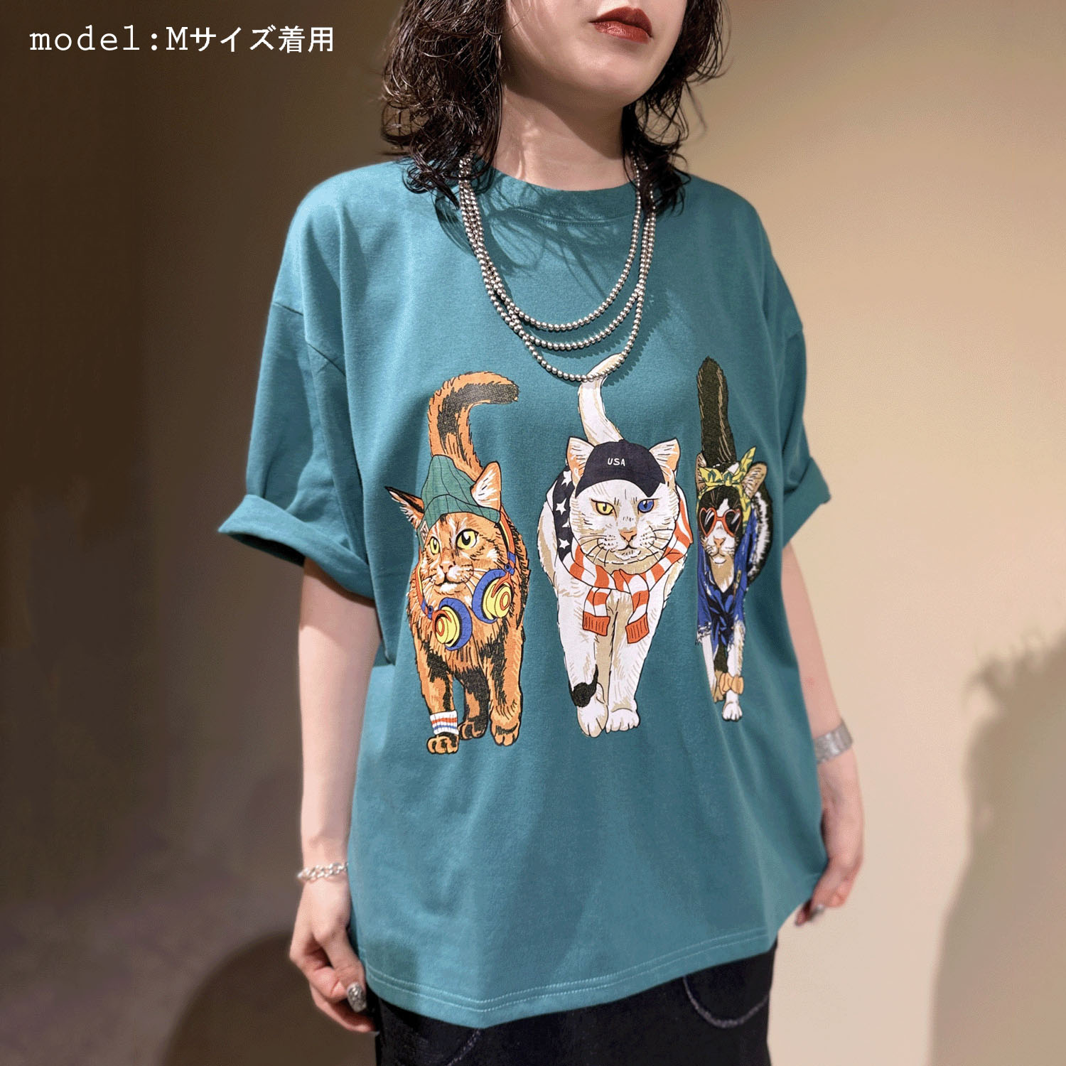 【LLサイズ、新色追加】【Insta Live】CORISCO Animal Village 前後プリントネコTシャツ - 画像1