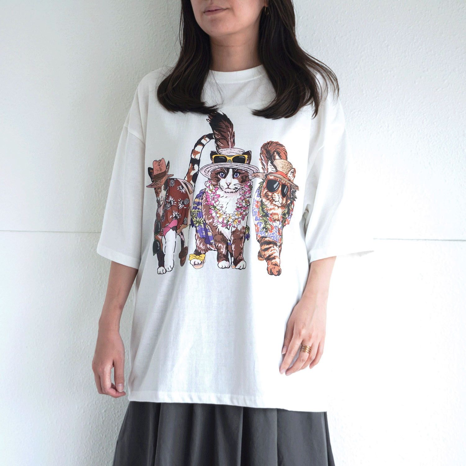 【Insta Live】【ETONET限定】CORISCO Animal Village 前後プリントネコTシャツ リゾート - 画像2