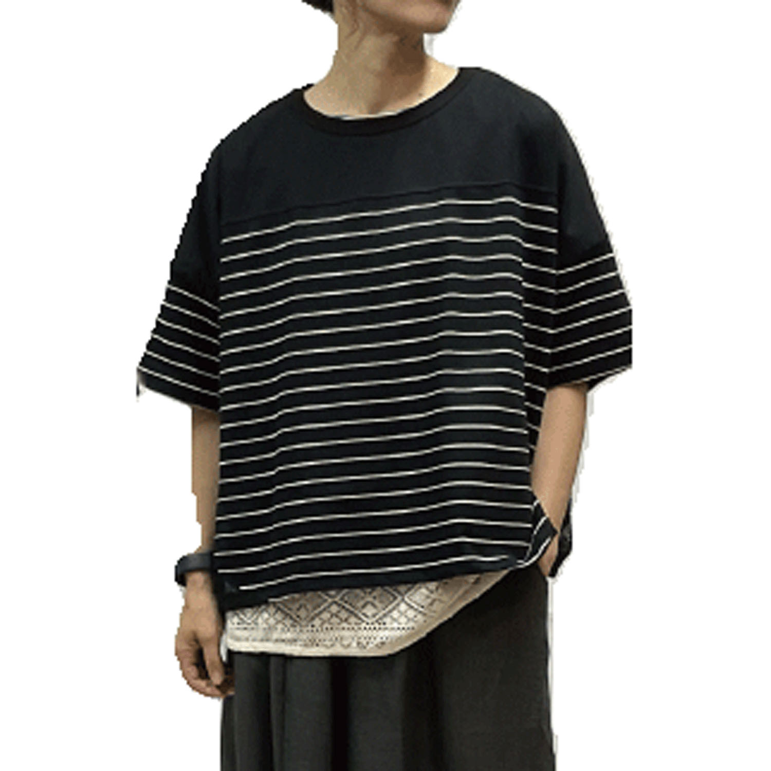 GENTIL スリットメッシュ肩切替ワイドTee