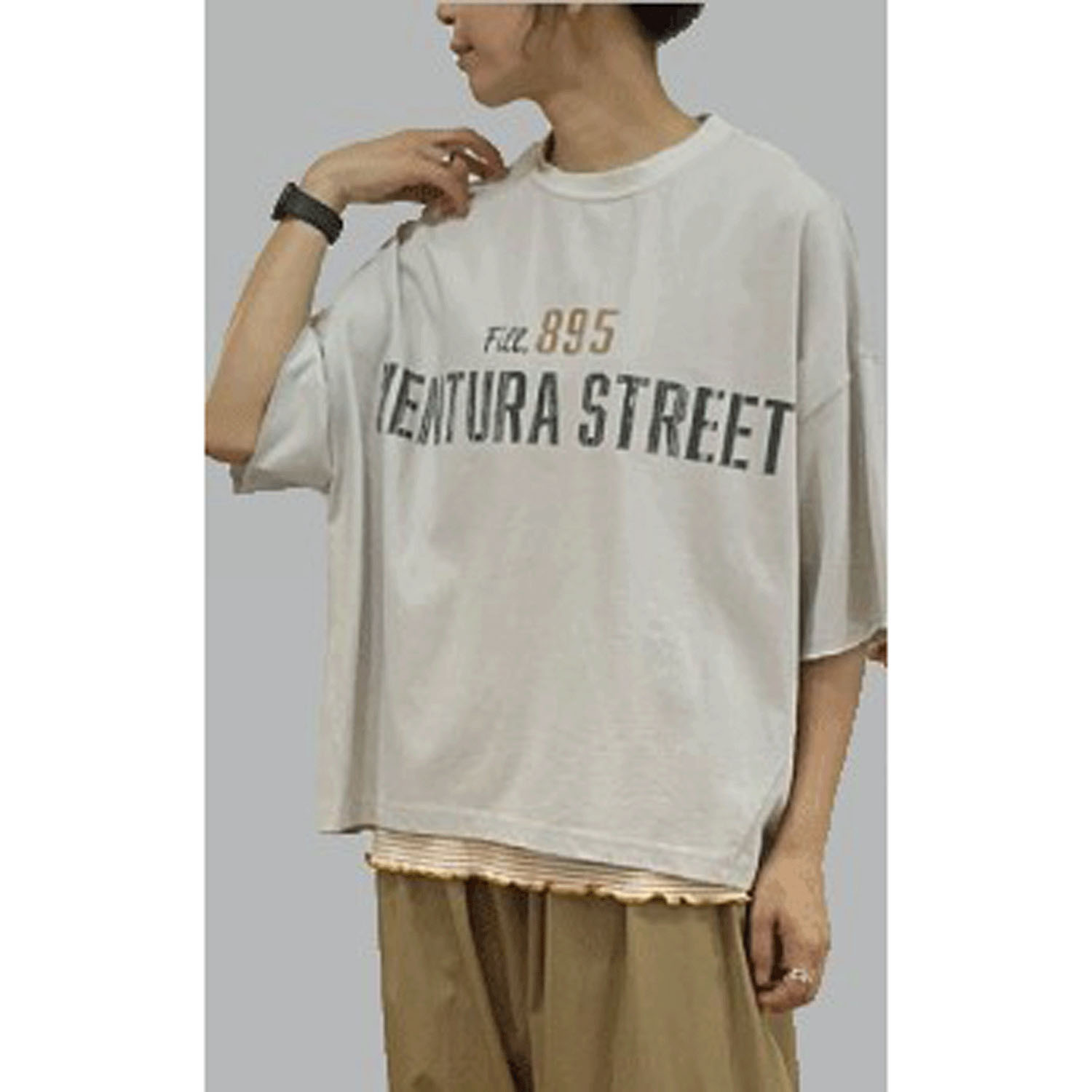 GENTIL ロゴプリントワイドシルエット6分袖プルオーバー