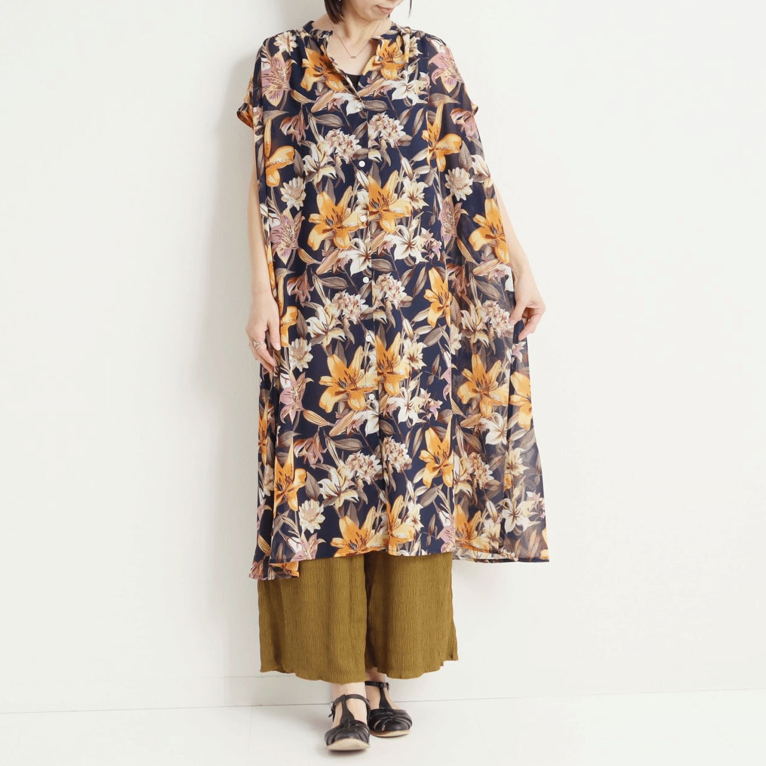 le colis 無地＆プリントフレンチスリーブワンピ - 画像1