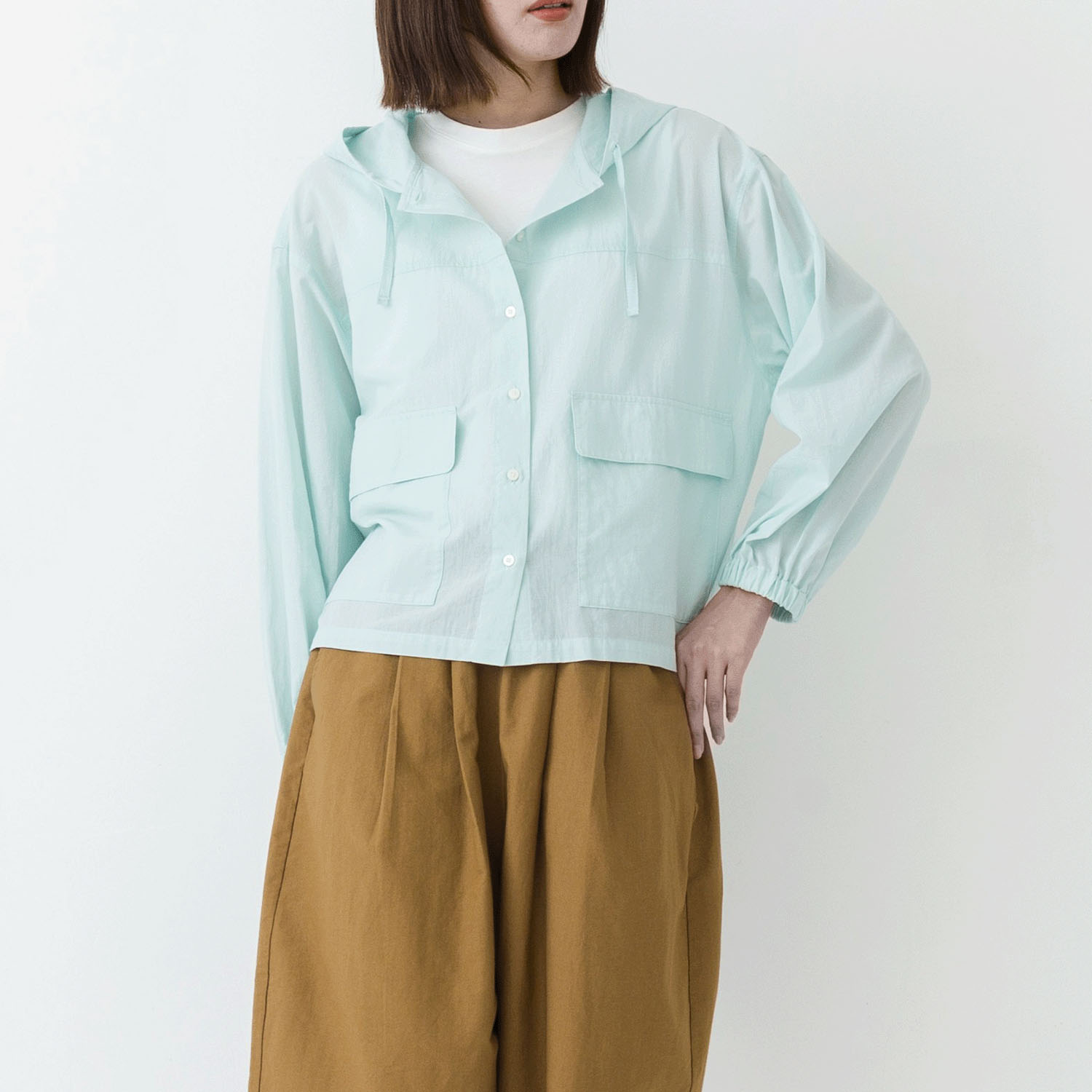 【お取り寄せ】kermu シアーコットンフロントボタンフーデットブラウス