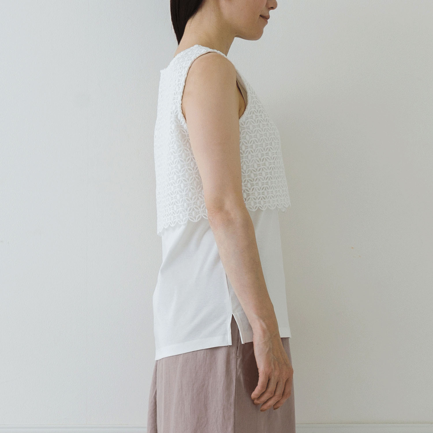 【お取り寄せ】Crea delice 強撚スムースレース使いタンクトップ - 画像6