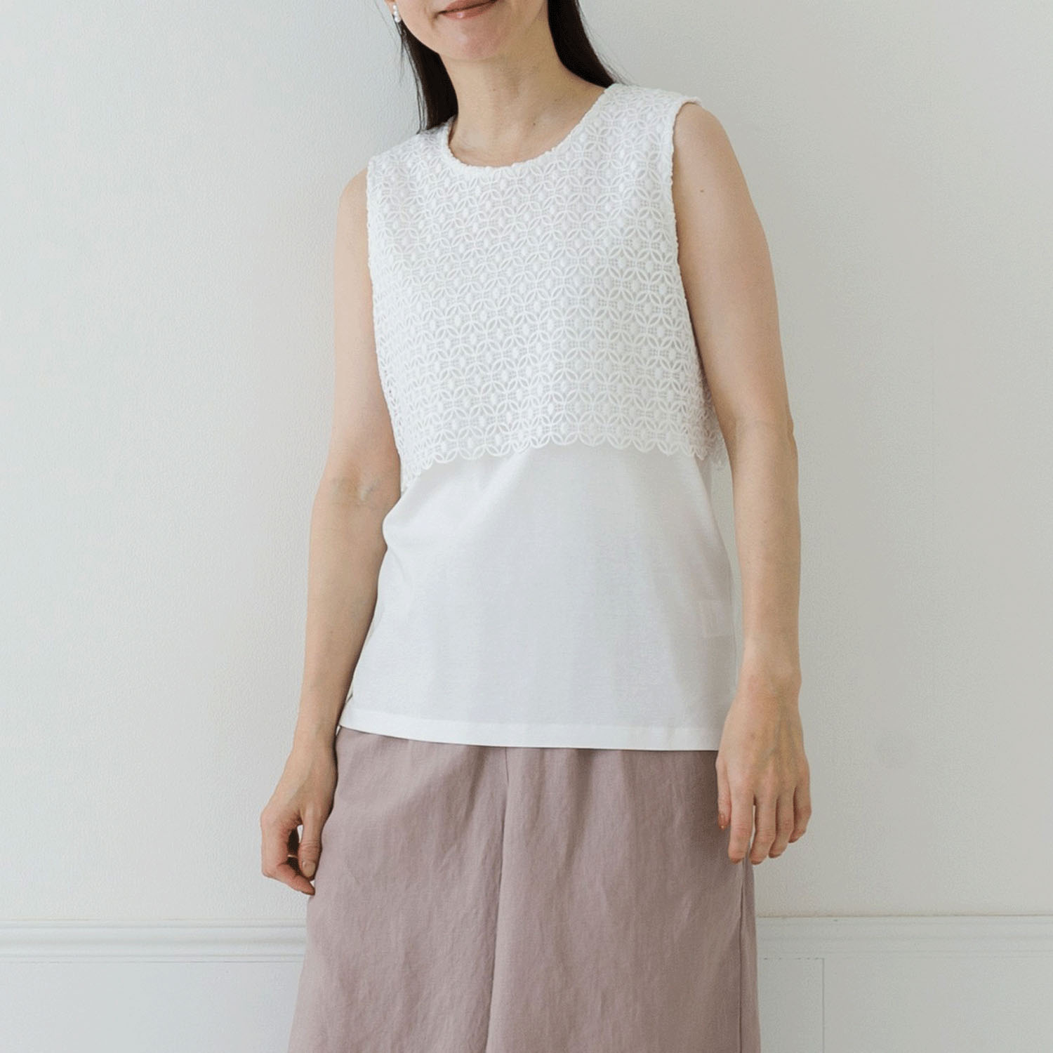 【お取り寄せ】Crea delice 強撚スムースレース使いタンクトップ - 画像1