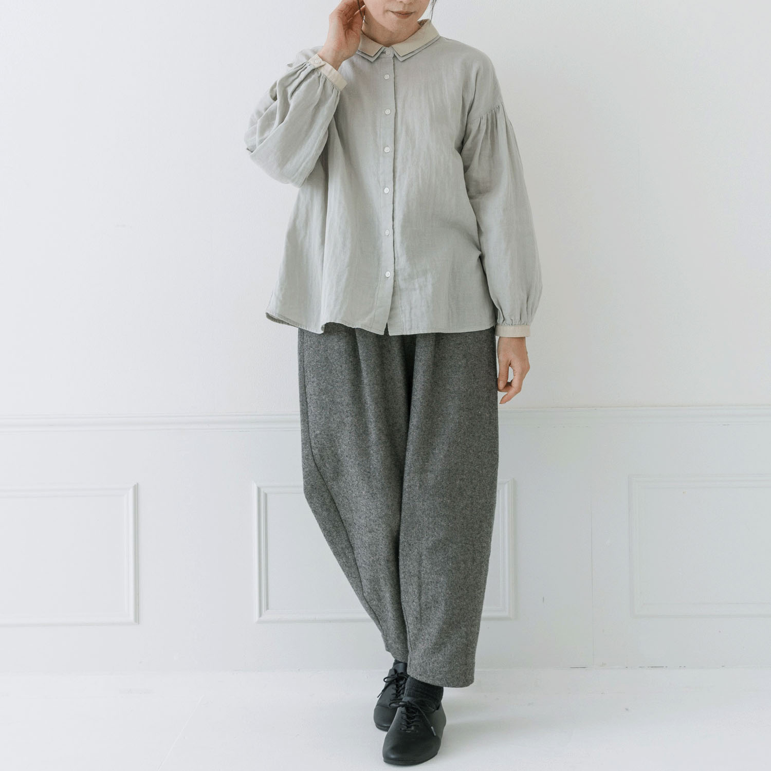 【お取り寄せ】Crea delice コットンWガーゼ2枚襟ボリューム袖ブラウス - 画像2