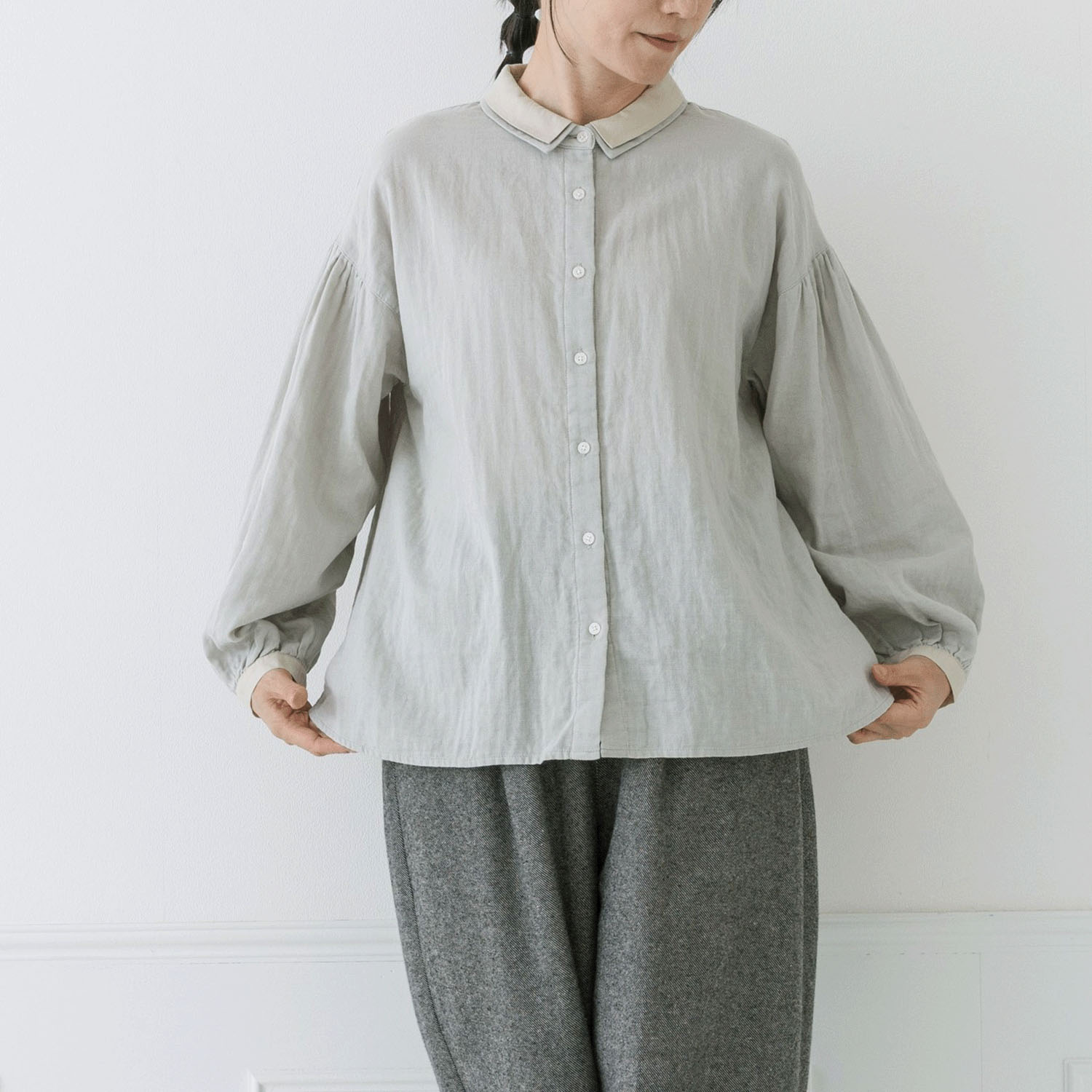 【お取り寄せ】Crea delice コットンWガーゼ2枚襟ボリューム袖ブラウス - 画像3