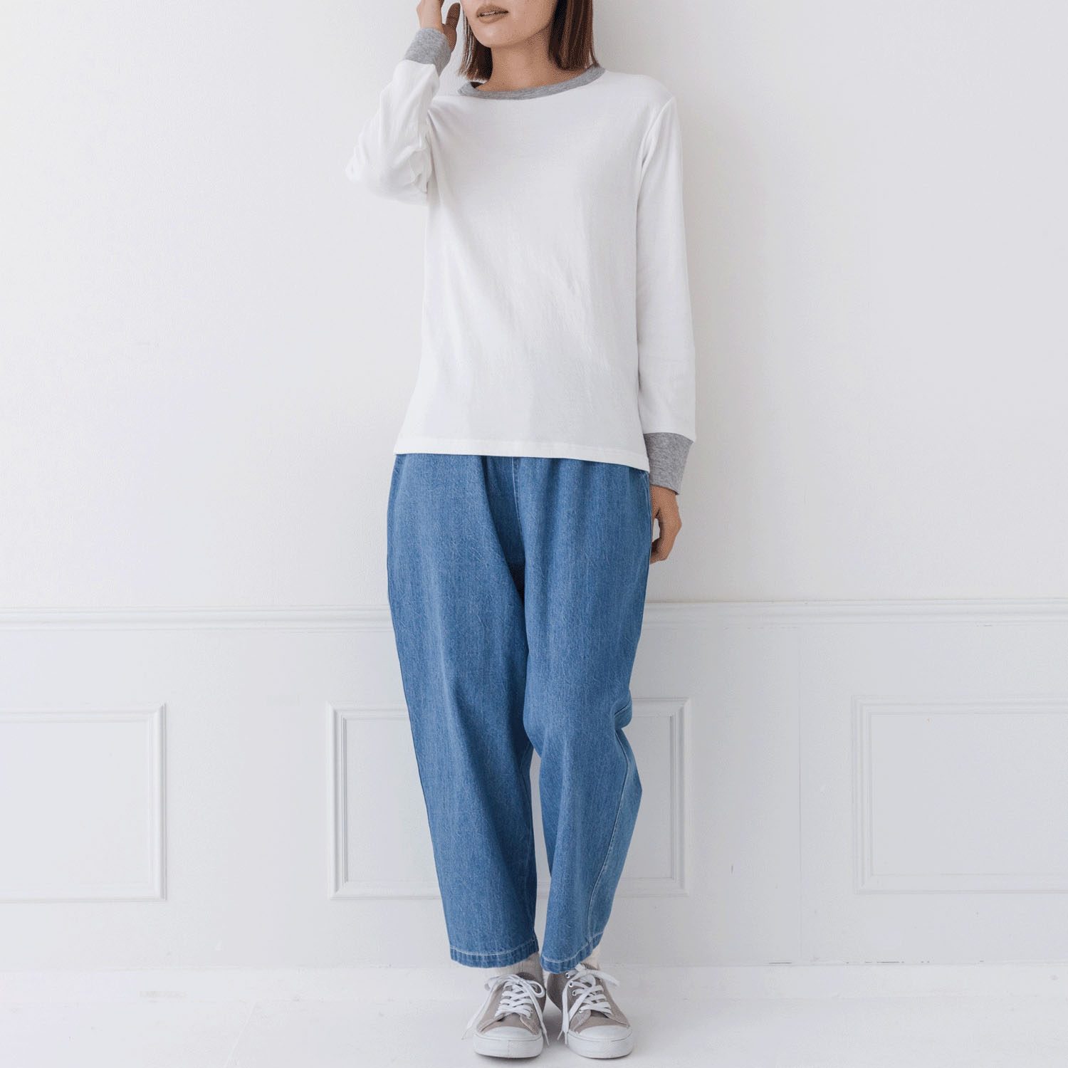 【お取り寄せ】Kermu コットン接結天竺バイカラー長袖Tシャツ - 画像7