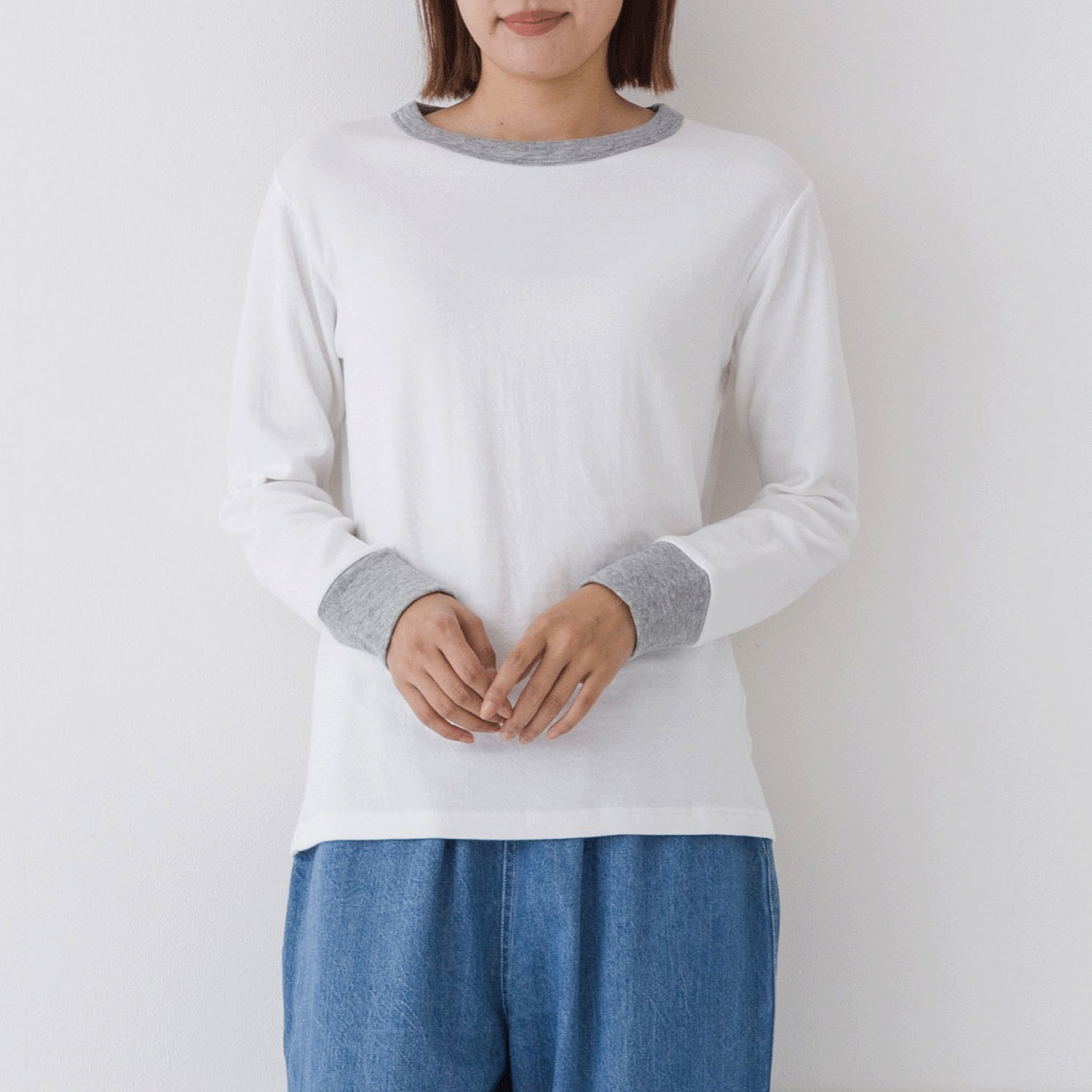 【お取り寄せ】Kermu コットン接結天竺バイカラー長袖Tシャツ