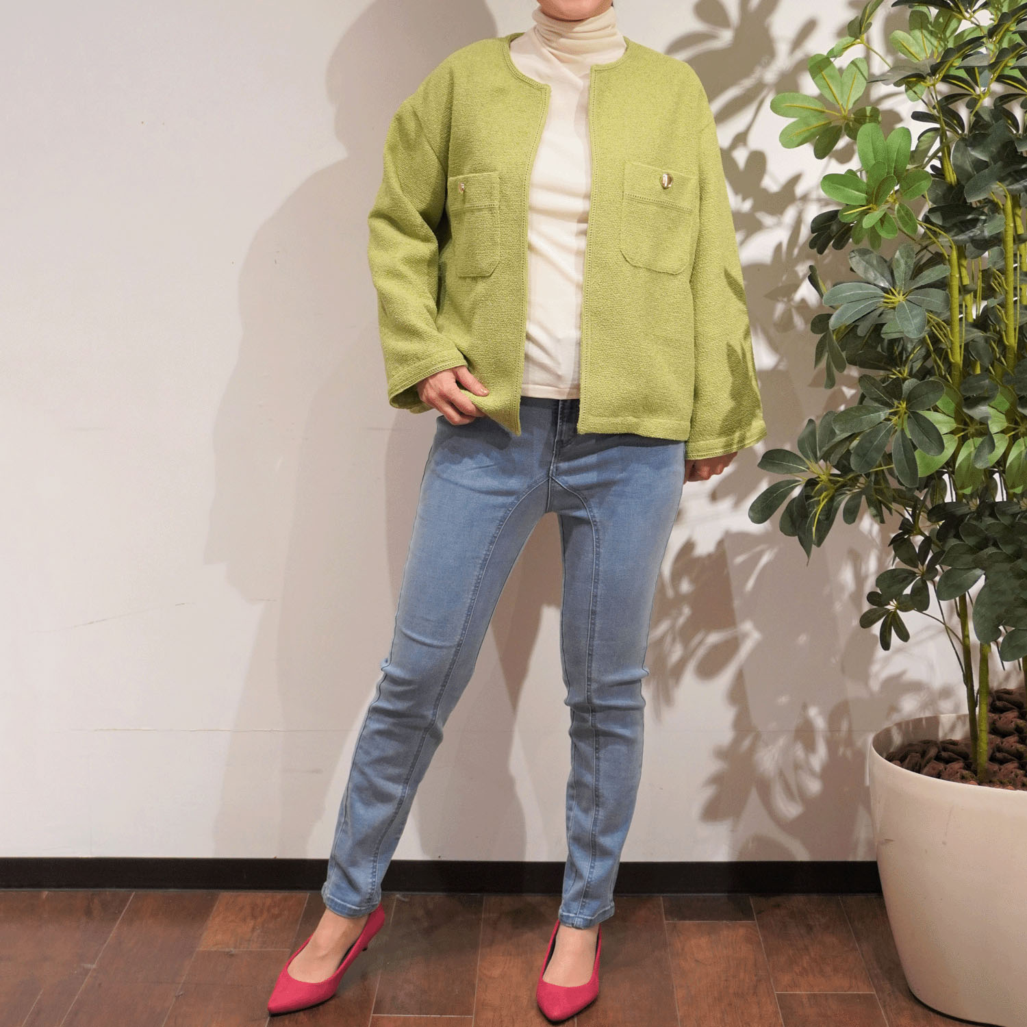 マゼンタ フライス12cmボトルネック長袖 - 画像9