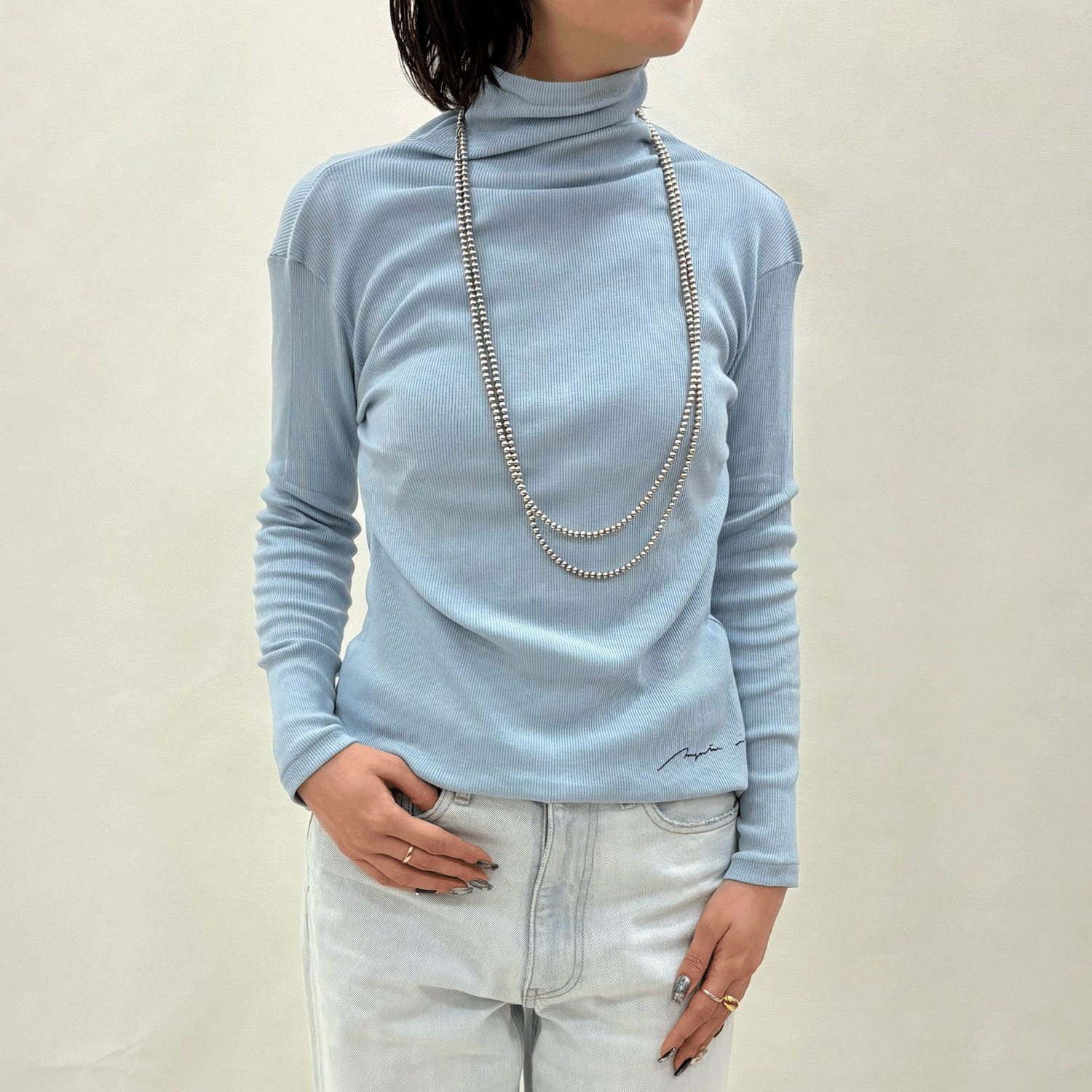 【Insta Live】マゼンタ テレコ12cmボトルネック長袖 - 画像2