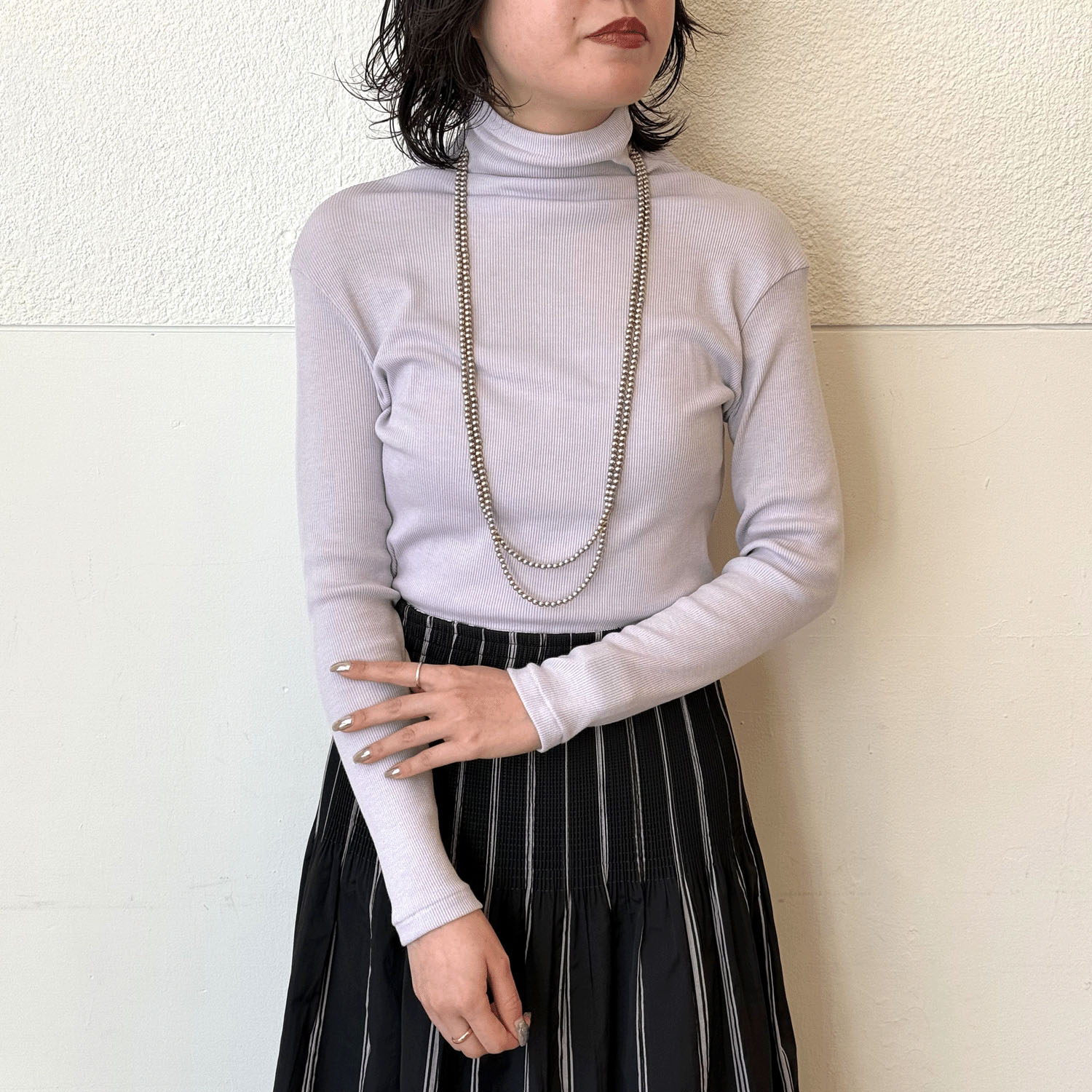 【Insta Live】マゼンタ テレコ12cmボトルネック長袖