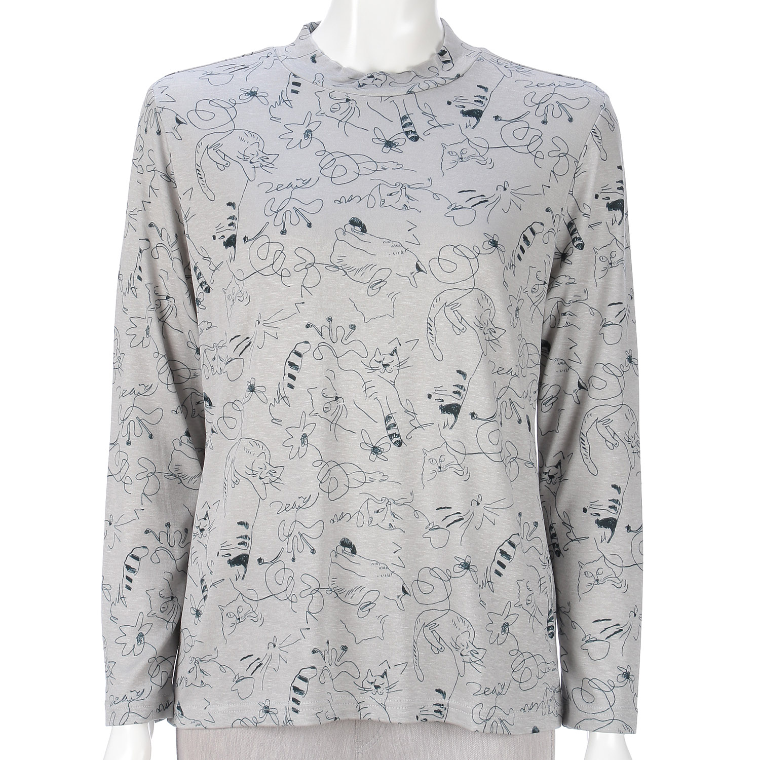 猫柄プリントハイネックプルオーバー