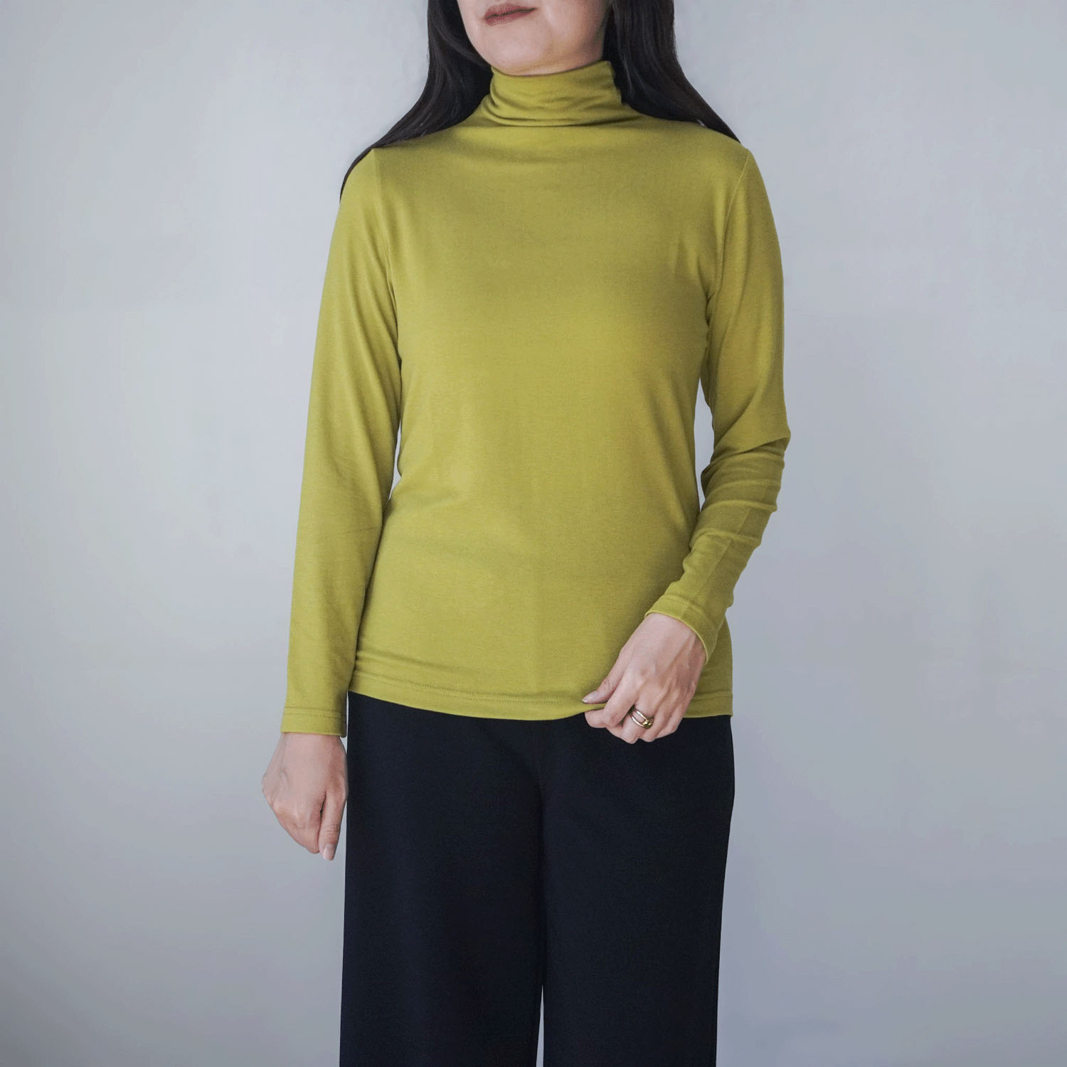 【Insta Live】ミップガーゼ無地ボトルネックカットソー - 画像2