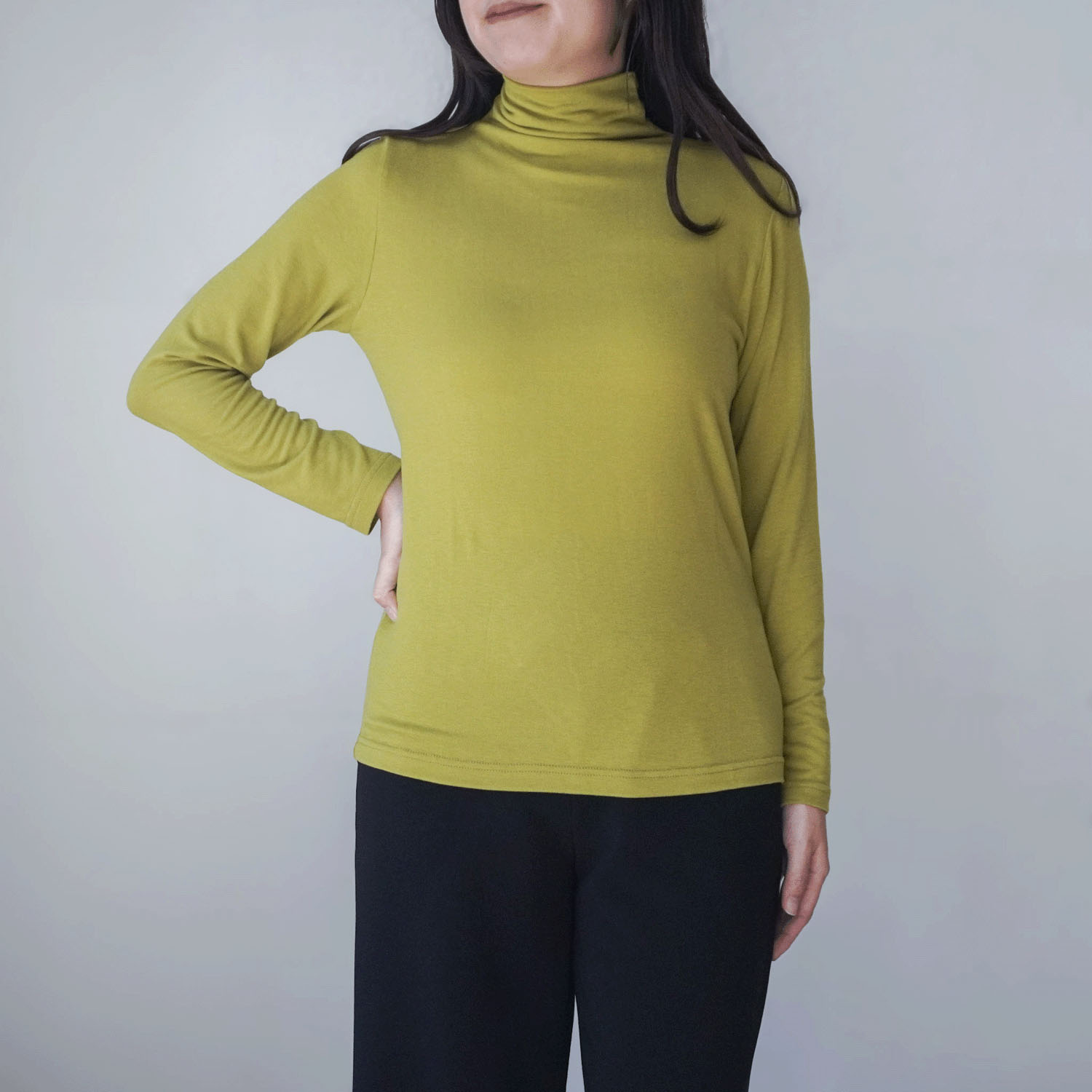 【Insta Live】ミップガーゼ無地ボトルネックカットソー