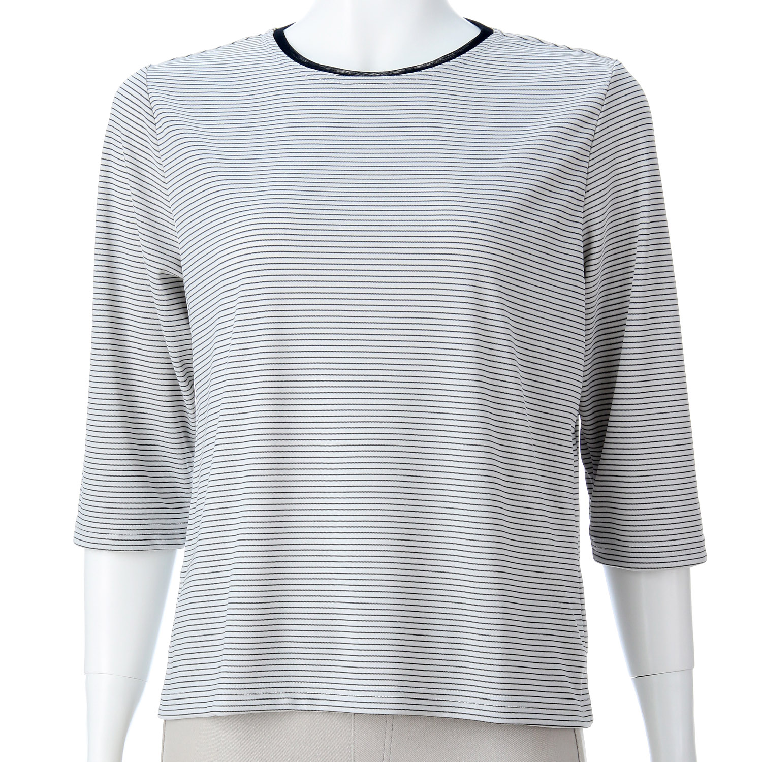 襟チュール丸首ボーダーカットソー - 画像2