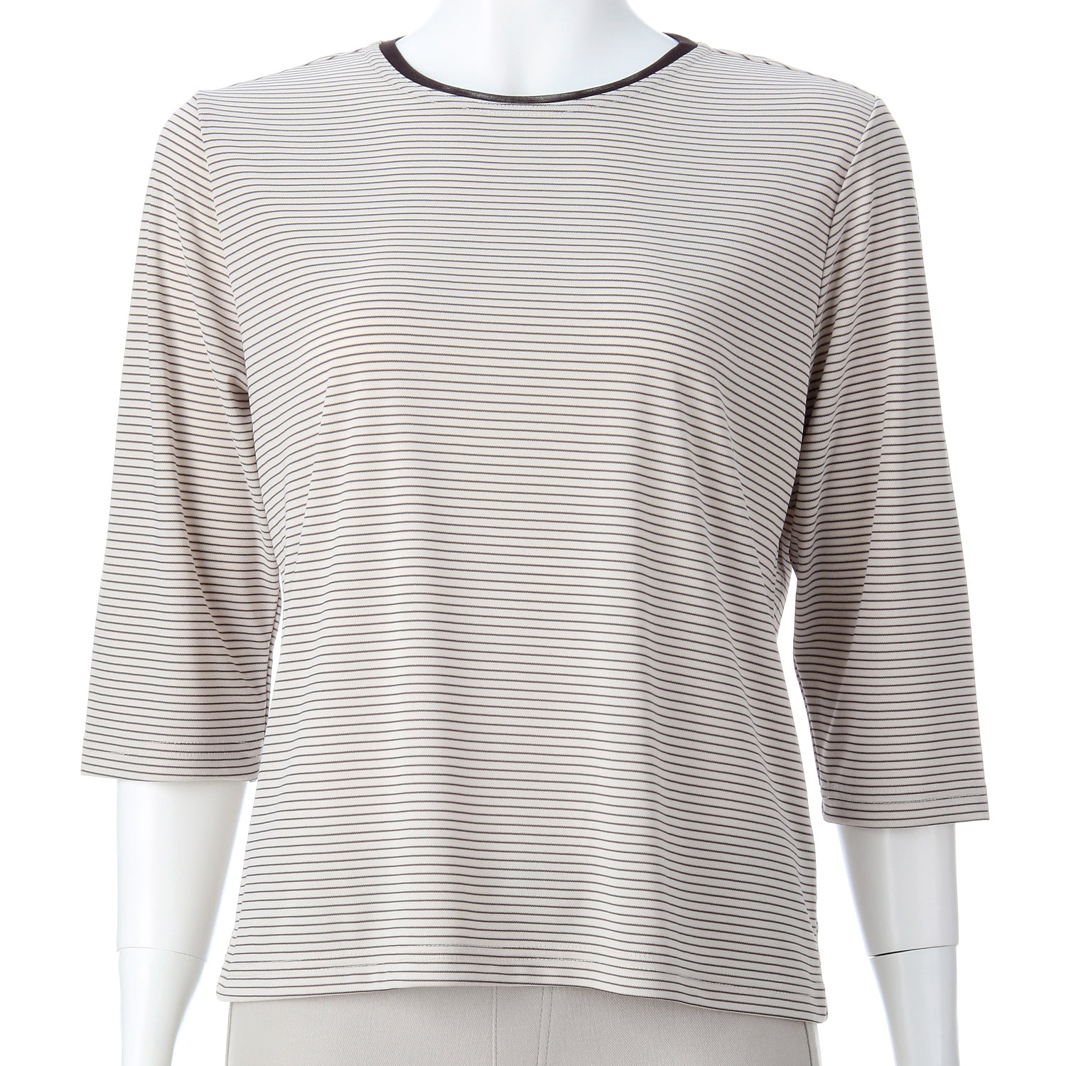 襟チュール丸首ボーダーカットソー - 画像3