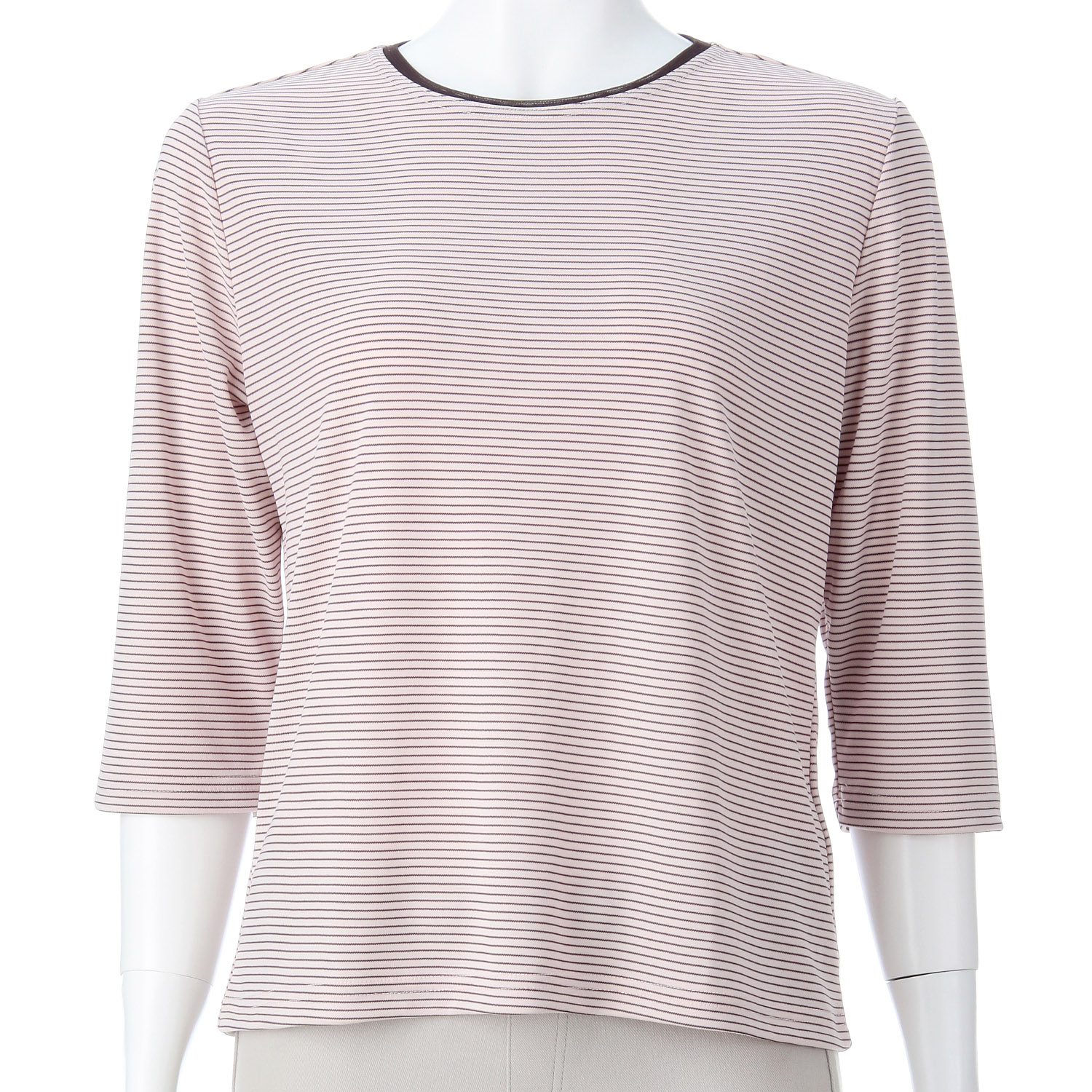 襟チュール丸首ボーダーカットソー