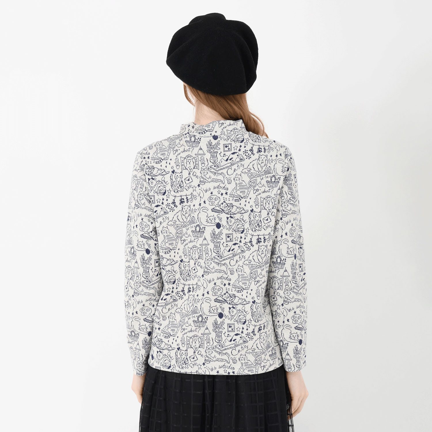 T’BIS STUDIO 長袖ネコ柄ダブルジャカード起毛ハイネックカットソー - 画像13