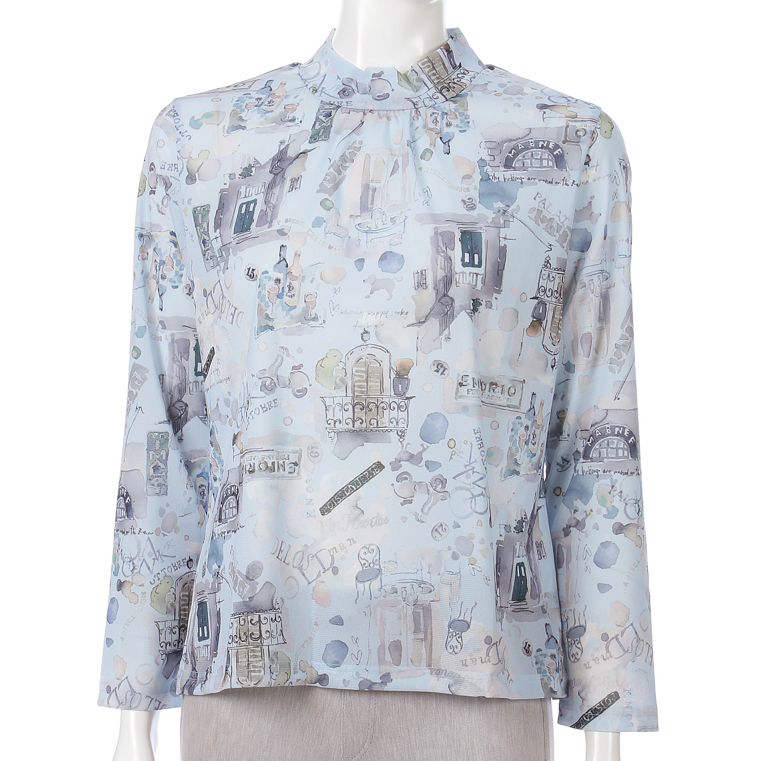 チュールメッシュ風景柄長袖プルオーバー - 画像2