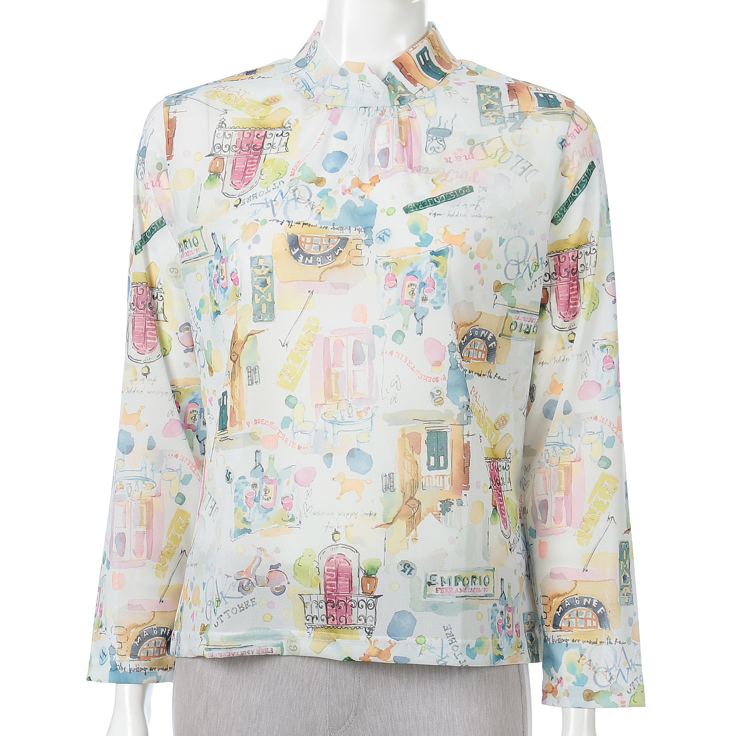 チュールメッシュ風景柄長袖プルオーバー - 画像3