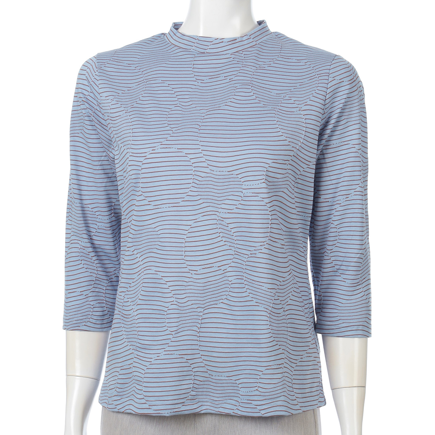 細ボーダータックジャカードチビハイネック7分袖