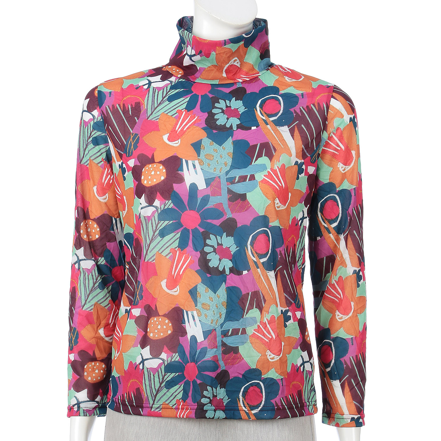 ワッシャー加工転写プリントハイネック - 画像1