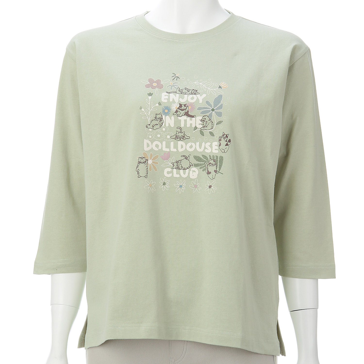 DDCLUB 7分袖T ネコロゴ - 画像1