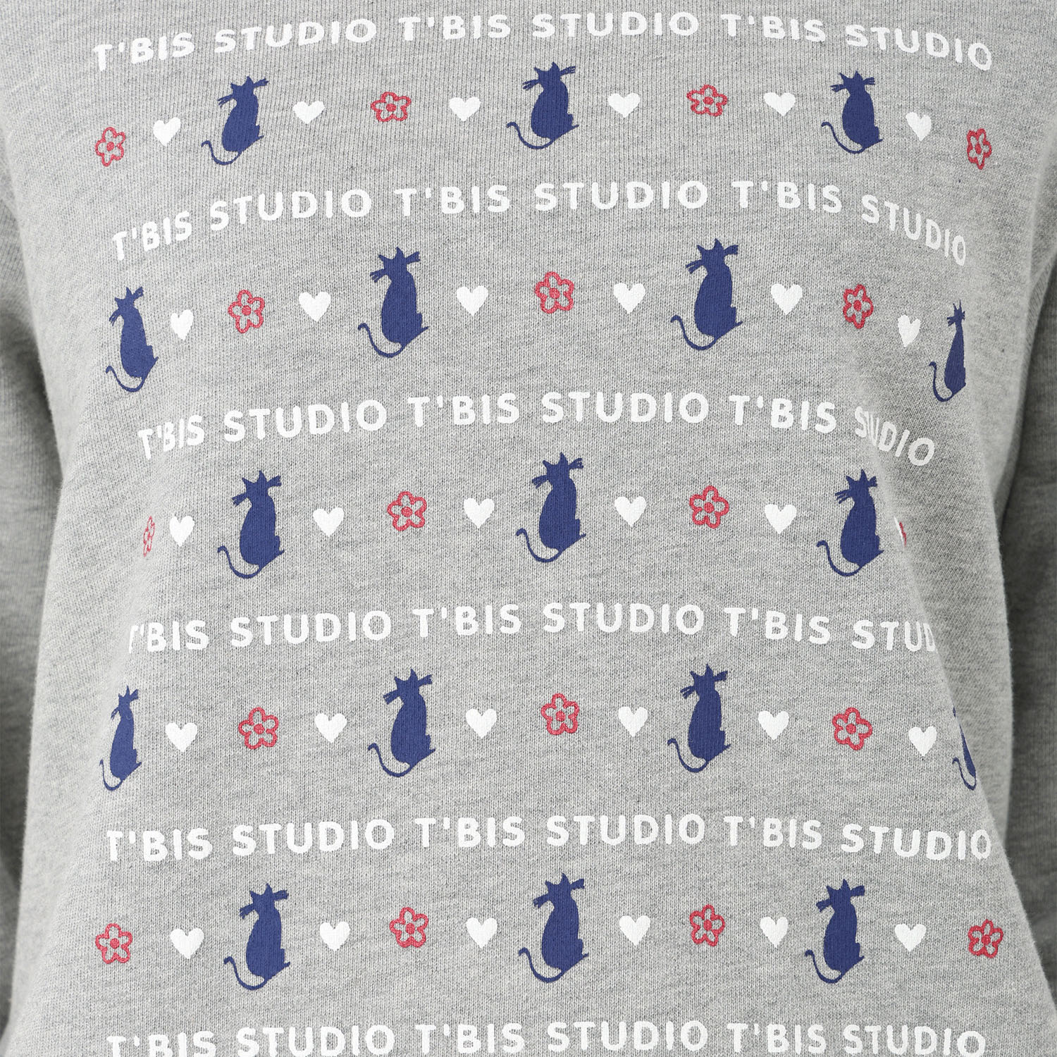 T’BIS STUDIO 長袖裏毛猫プリントクルーネックトレーナー - 画像4