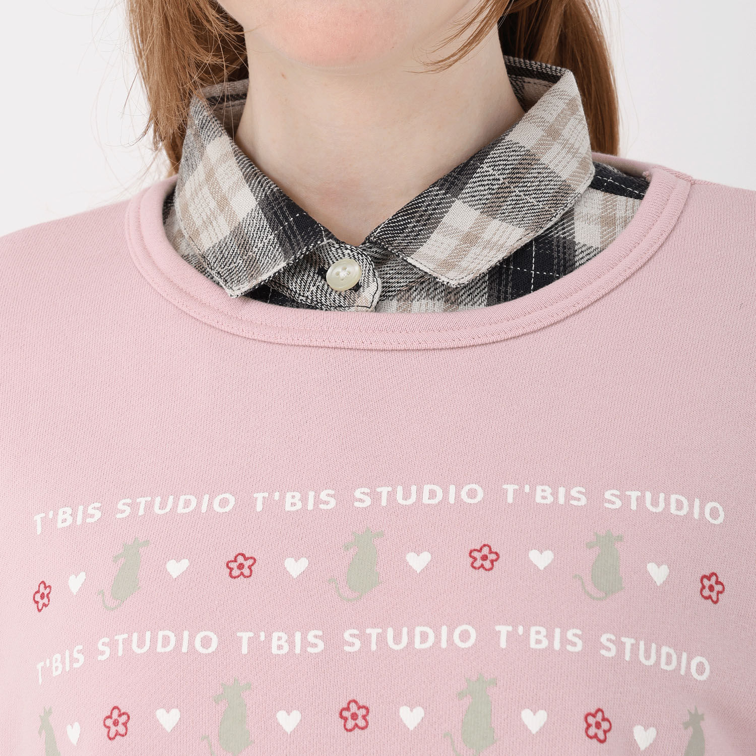 T’BIS STUDIO 長袖裏毛猫プリントクルーネックトレーナー - 画像6