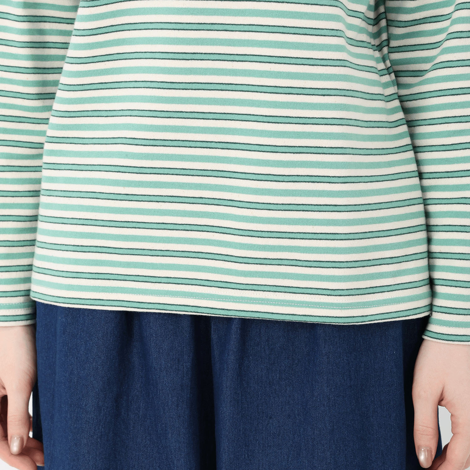 T’BIS STUDIO 長袖ボーダーネコ刺繍クルーネックプルオーバー - 画像7