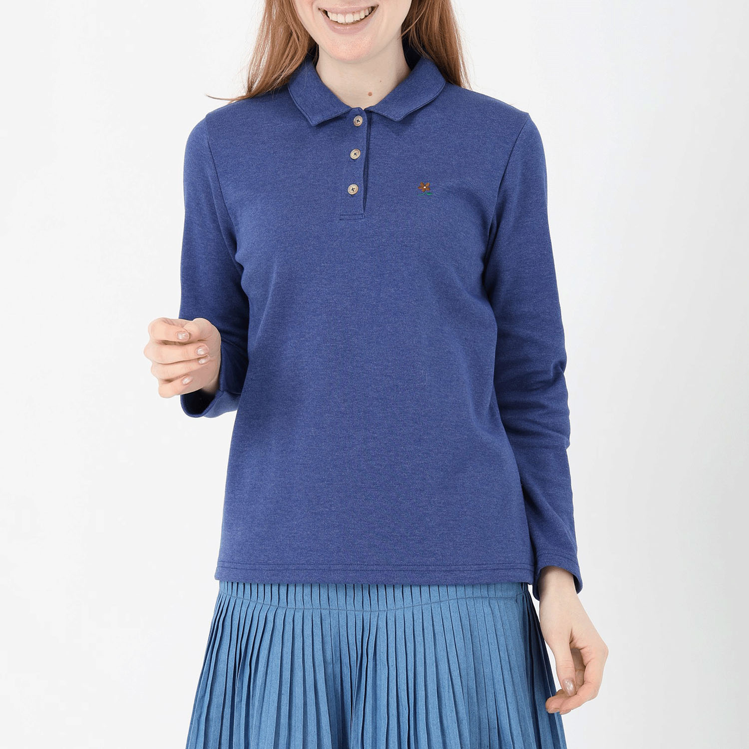 T’BIS STUDIO 長袖ダブルフェイス花刺繍ポロシャツ - 画像11