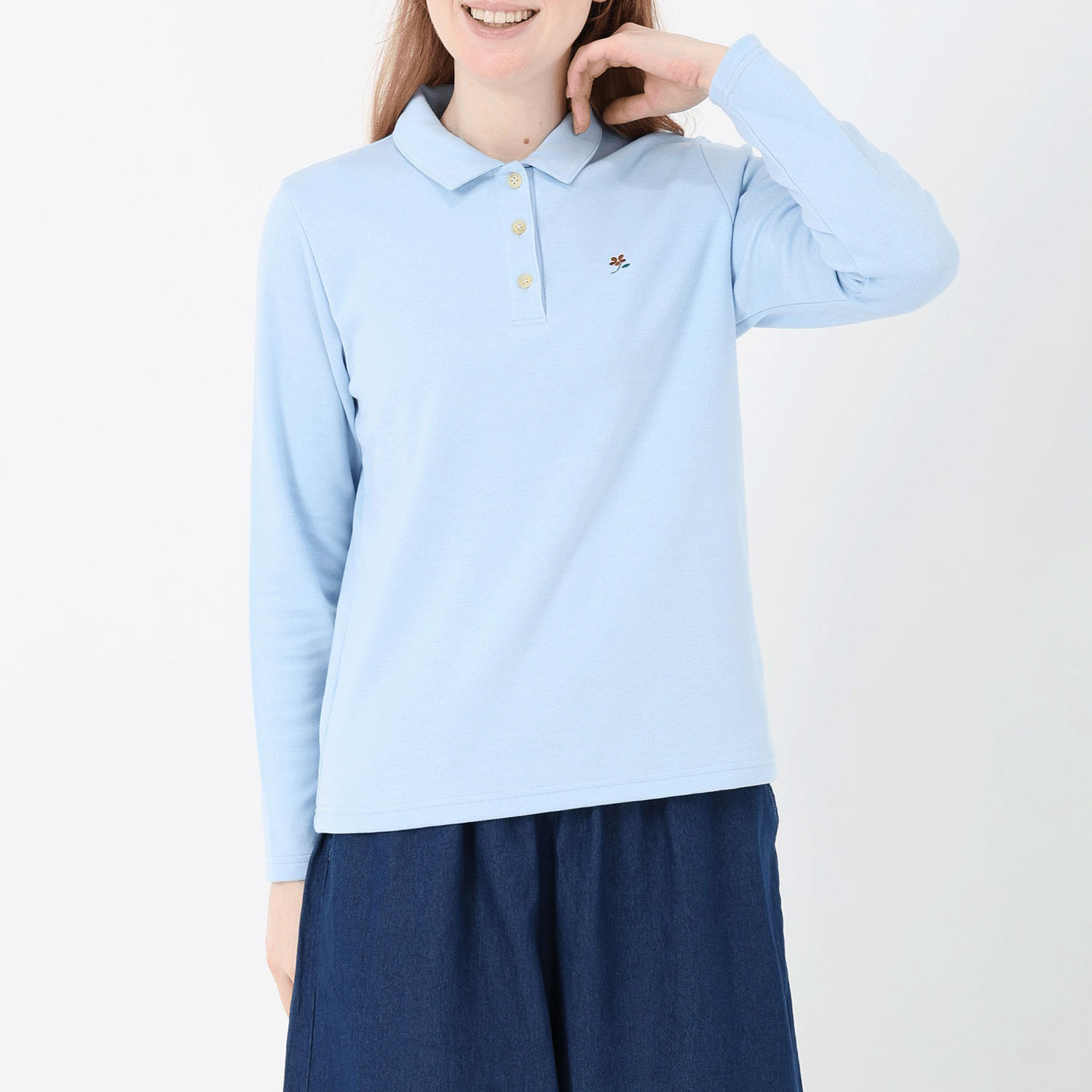 T’BIS STUDIO 長袖ダブルフェイス花刺繍ポロシャツ - 画像9