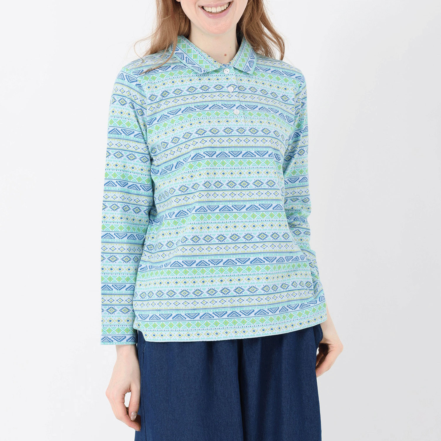 T’BIS STUDIO 長袖幾何柄総プリントポロシャツ - 画像11