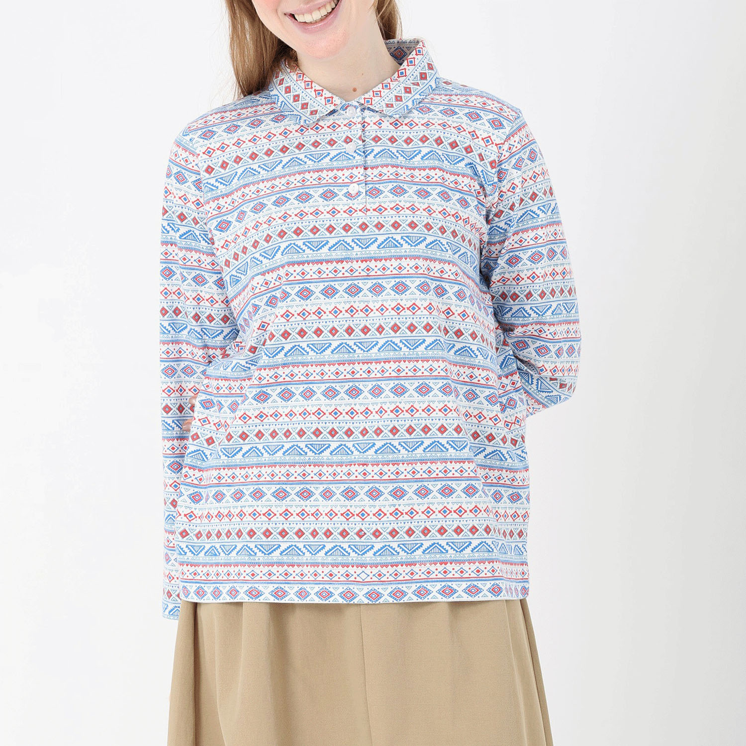 T’BIS STUDIO 長袖幾何柄総プリントポロシャツ - 画像3