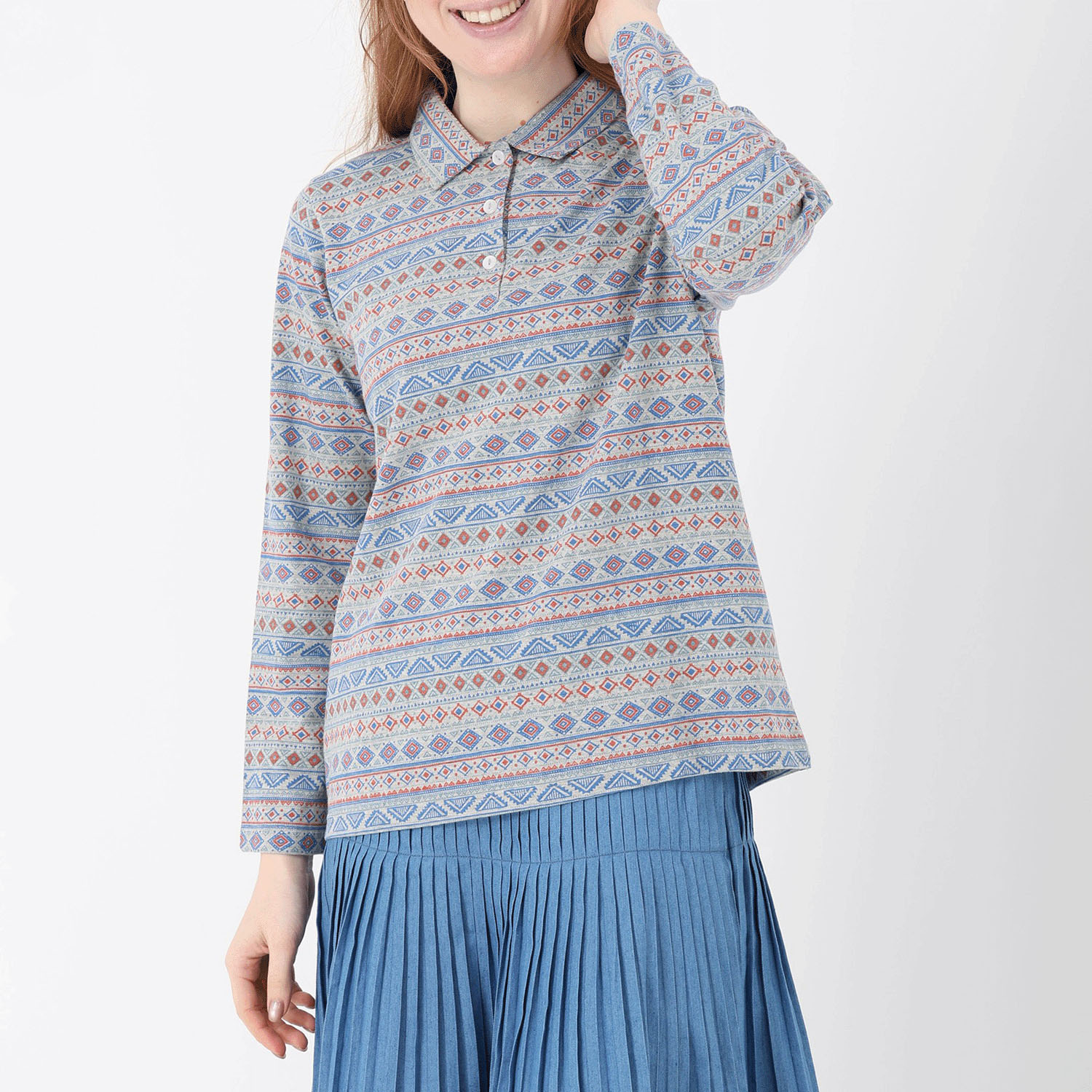 T’BIS STUDIO 長袖幾何柄総プリントポロシャツ - 画像1