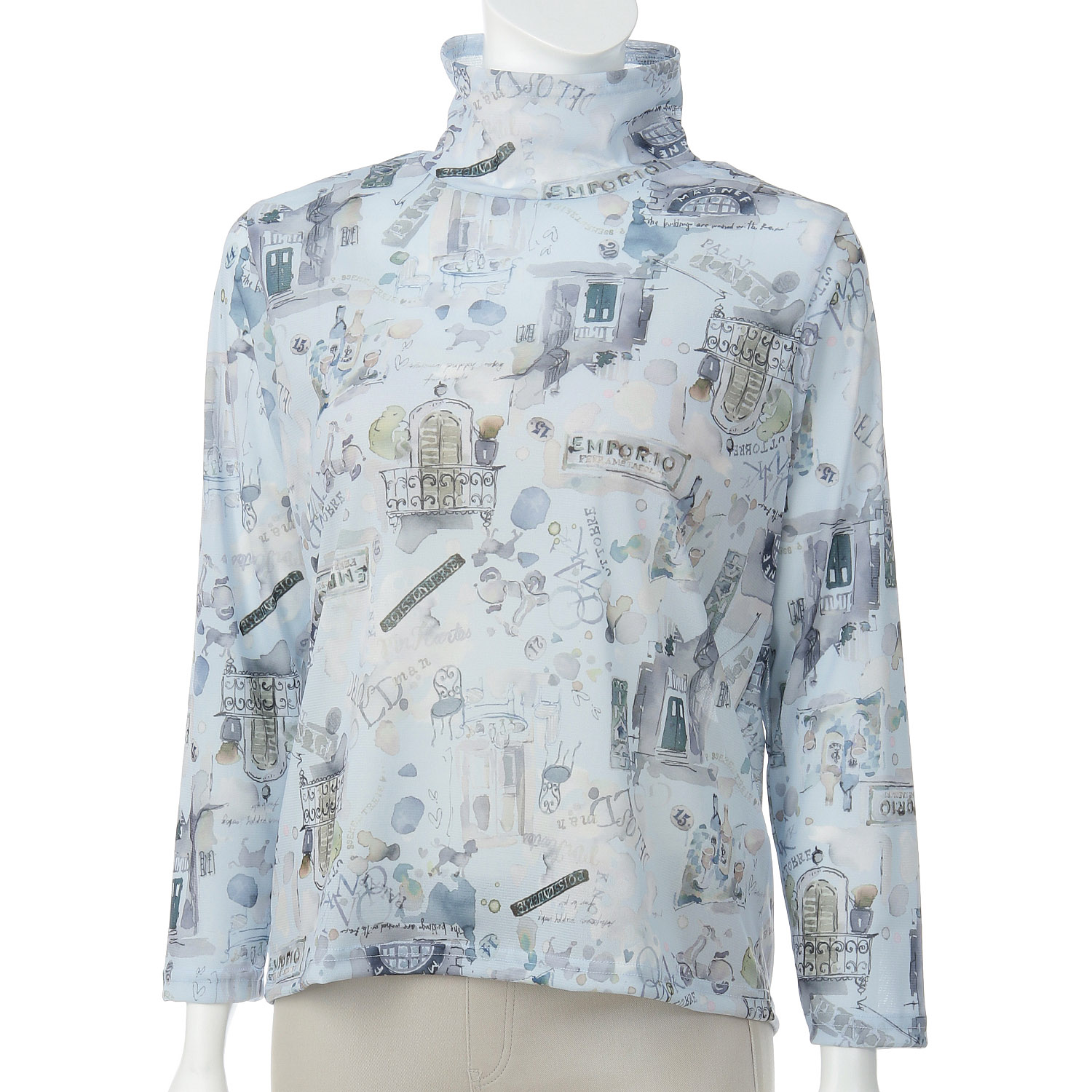 メッシュプリントボトルネックプリントカットソー - 画像1