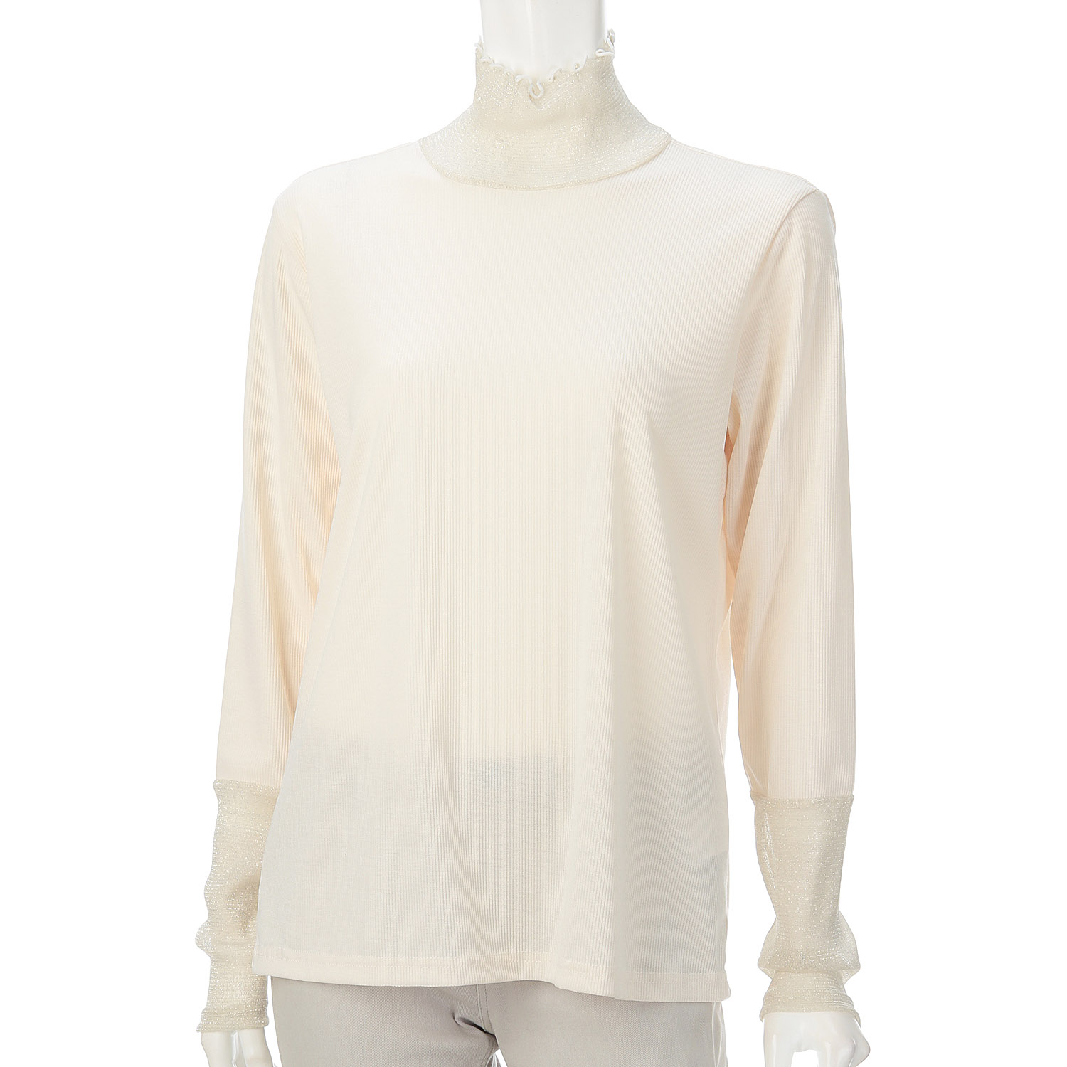 リブ×ラメ入りパワーネットカットソー - 画像4