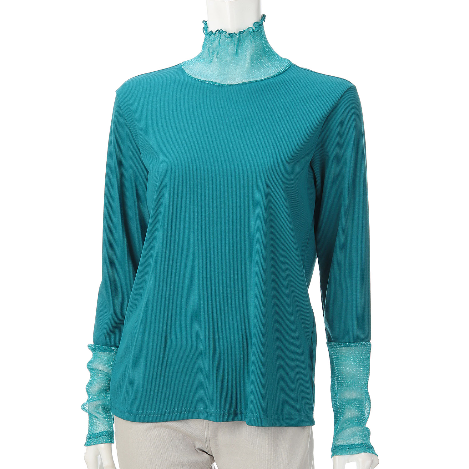 リブ×ラメ入りパワーネットカットソー - 画像8