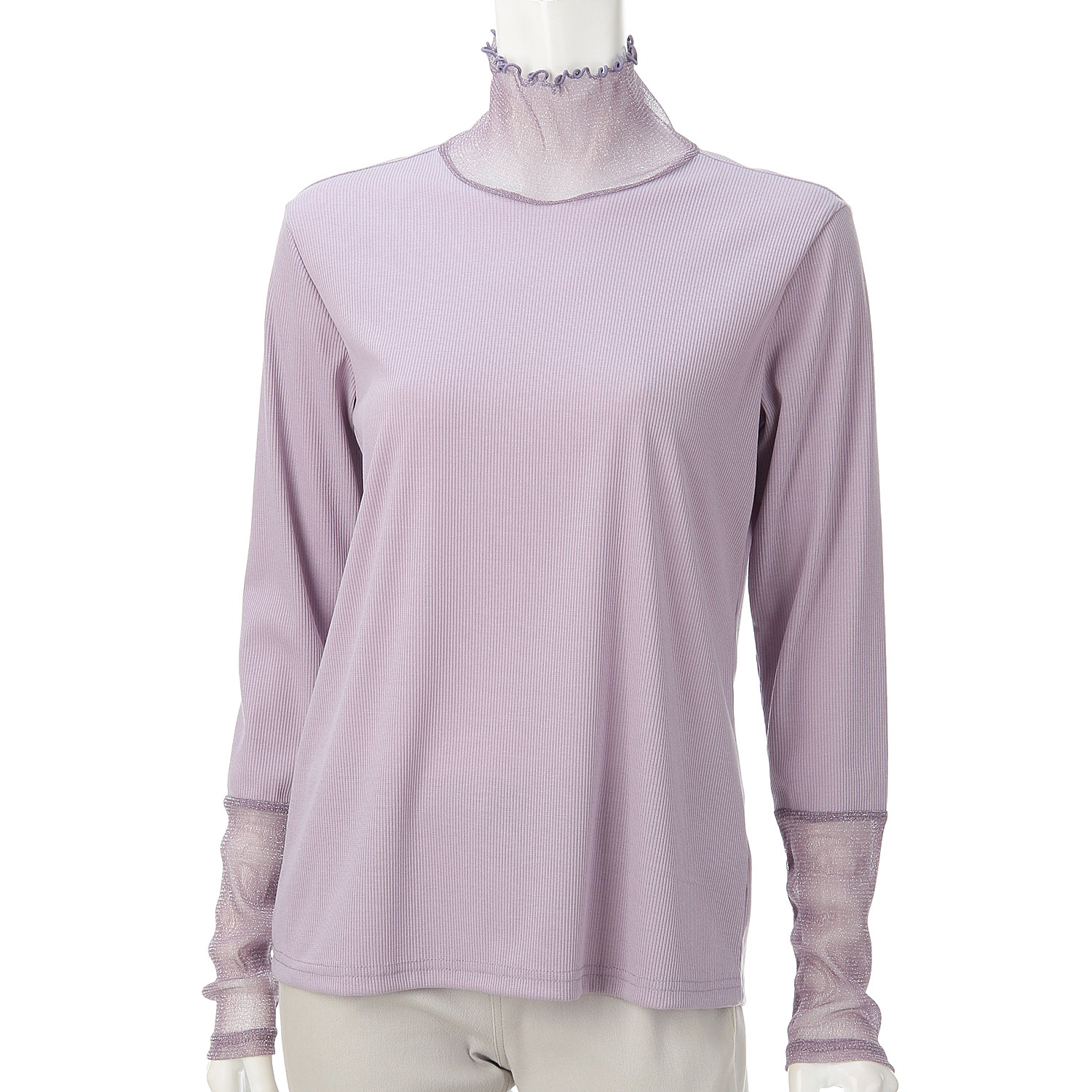 リブ×ラメ入りパワーネットカットソー - 画像1