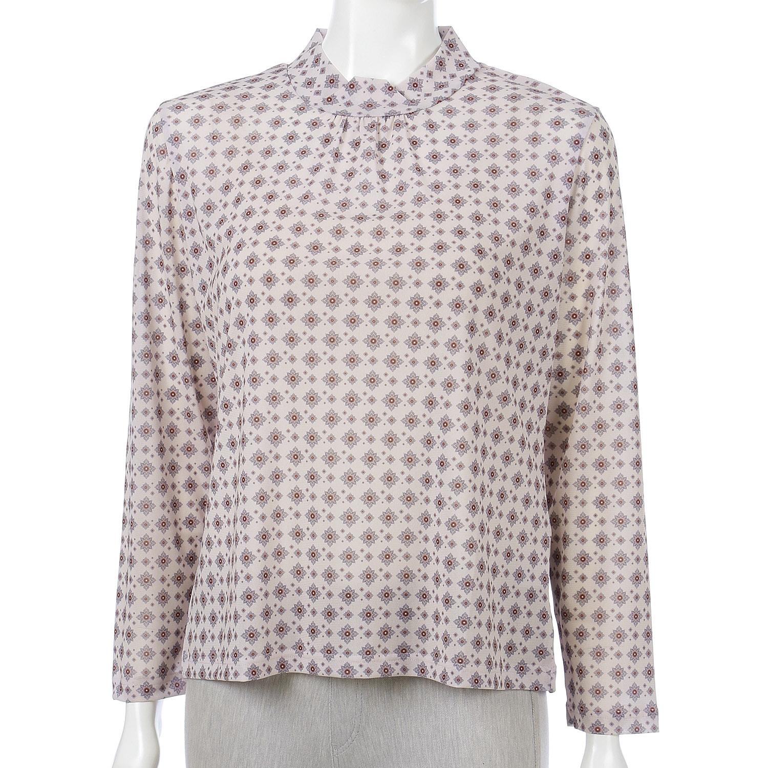 トリプルメッシュ小紋柄ハイネック長袖プルオーバー - 画像3