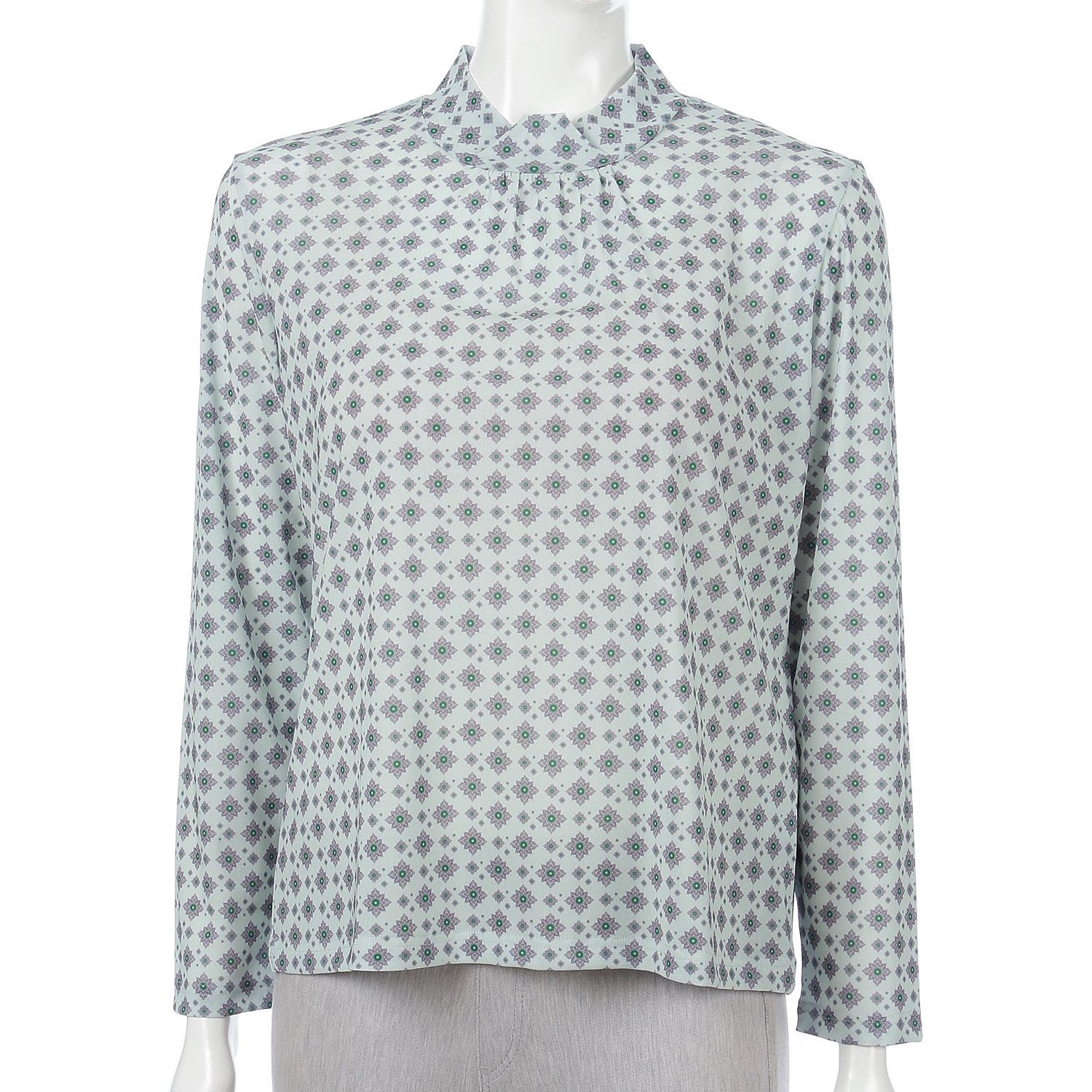 トリプルメッシュ小紋柄ハイネック長袖プルオーバー - 画像1