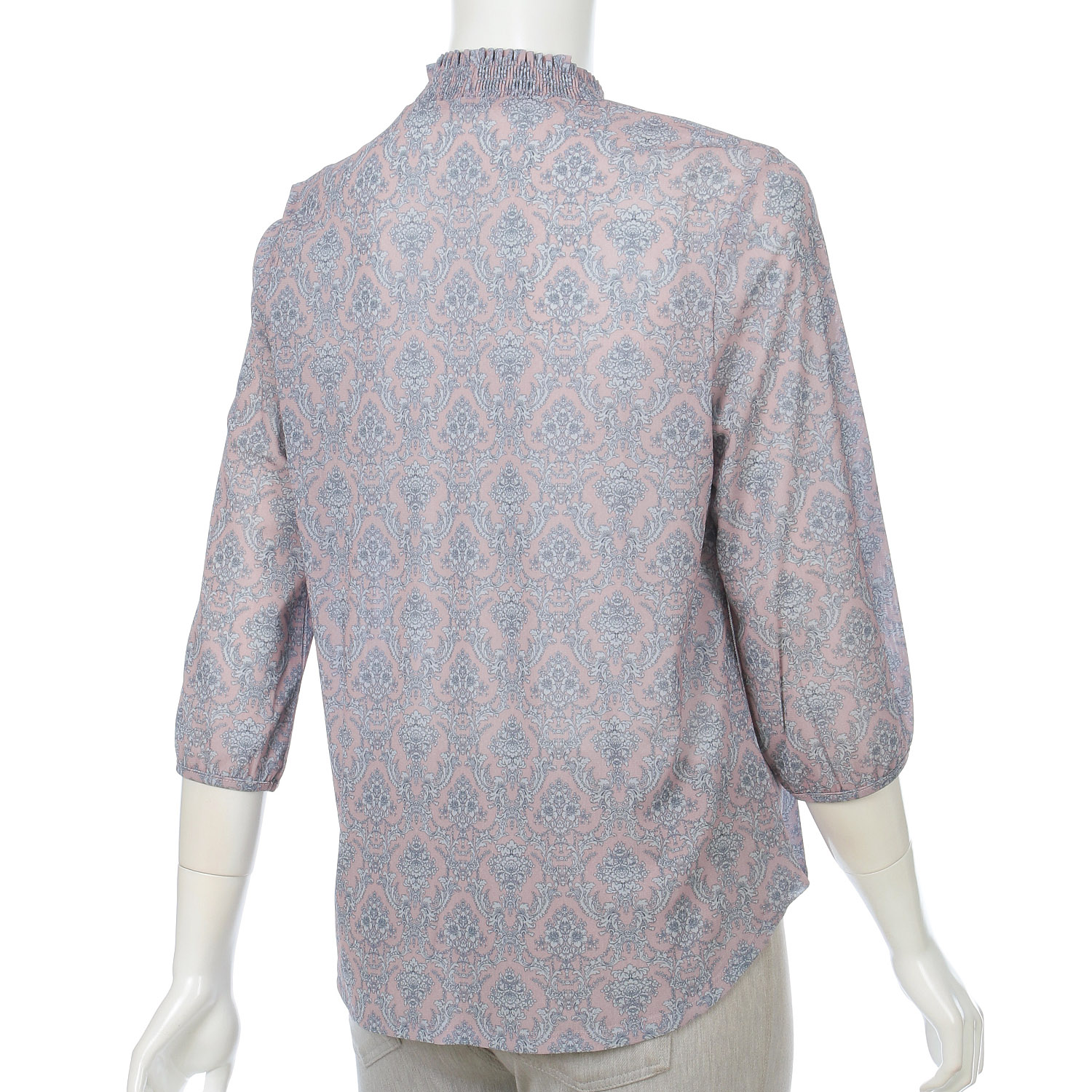 トリプルメッシュ更紗柄シャーリングハイネック七分袖プルオーバー - 画像3