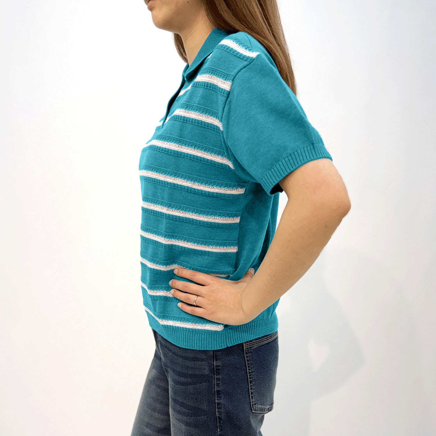 T’BIS STUDIO ボーダー柄半袖サマーニットポロシャツ - 画像11