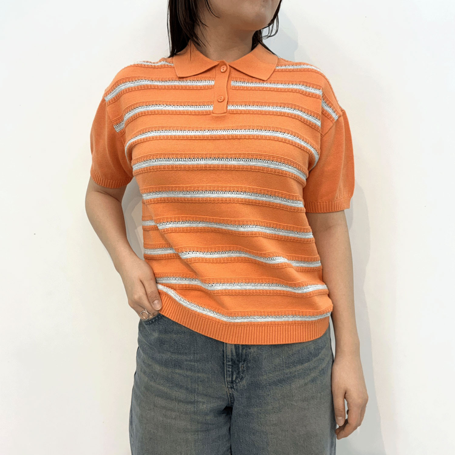 T’BIS STUDIO ボーダー柄半袖サマーニットポロシャツ - 画像1