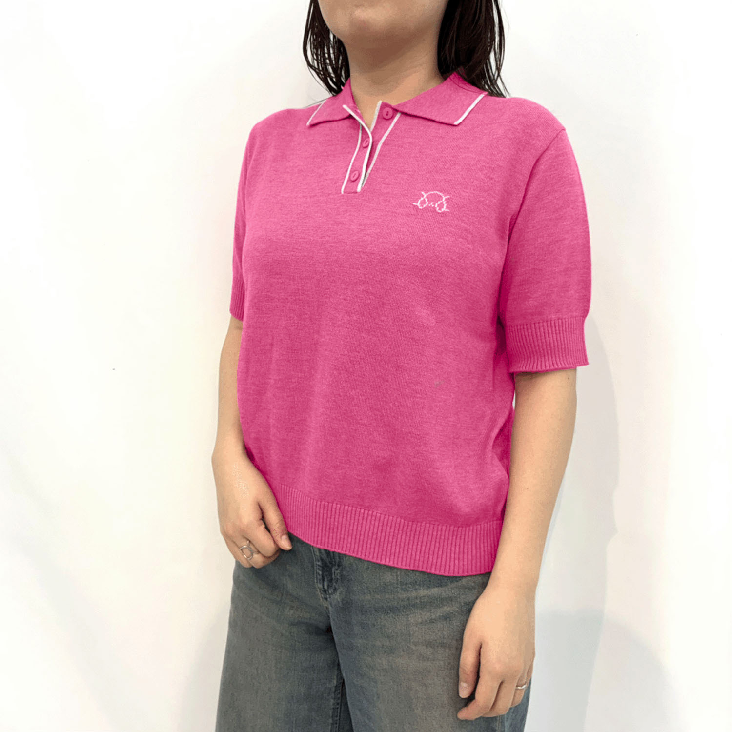 T’BIS STUDIO イヌワンポイント半袖サマーニットポロシャツ - 画像1